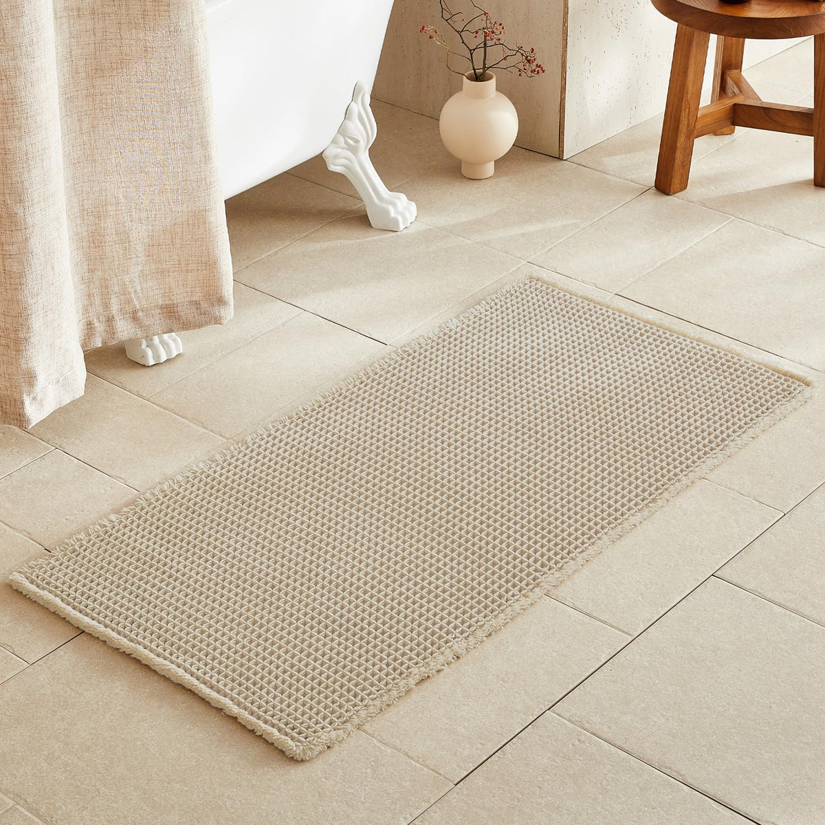 TYUU Waffle Bath Mat, Boho Bathroom Rugs Non Slip Washable, 30x20 Khaki