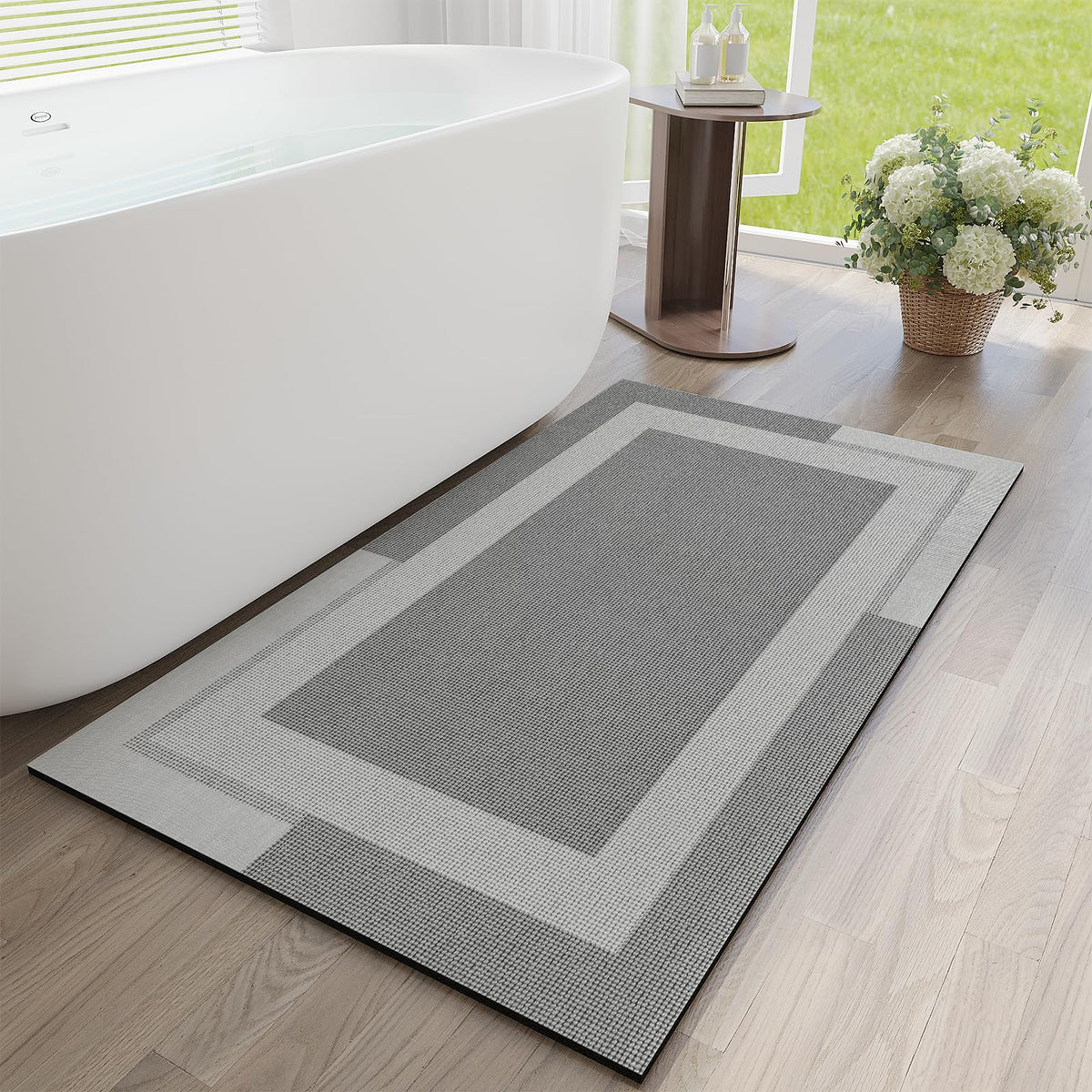 YDKGL Non Slip Bath Mat Thin Bathroom Rugs Fit Under Door Grey 16"x 24"