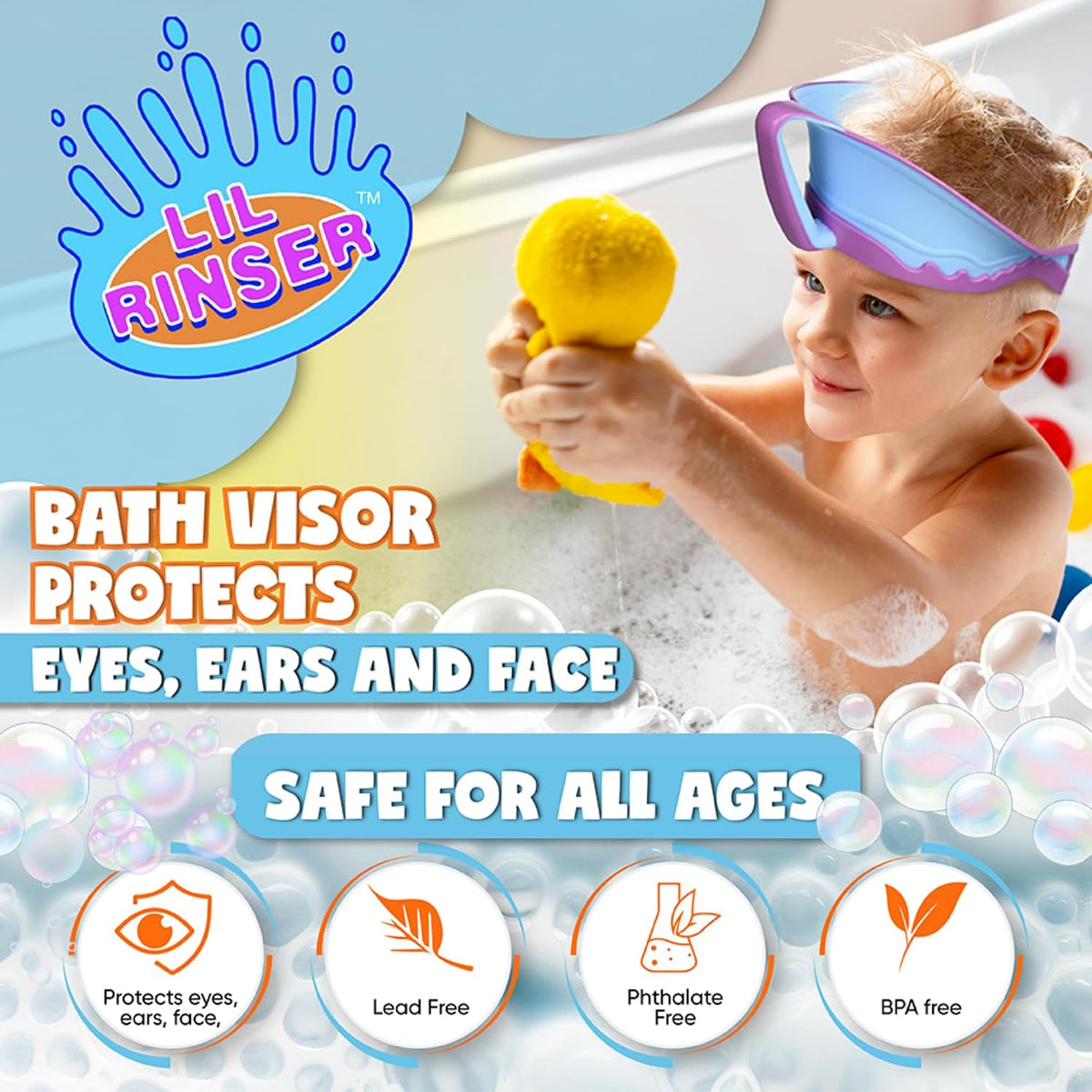 Shampoo Visor by Splash Guard, Comfort Seal Baby Bath Shampoo Shower Cap, Gentle Rinse and Shield Bath Hat for Toddlers and Babies, Protects Eyes, Ears, and Face