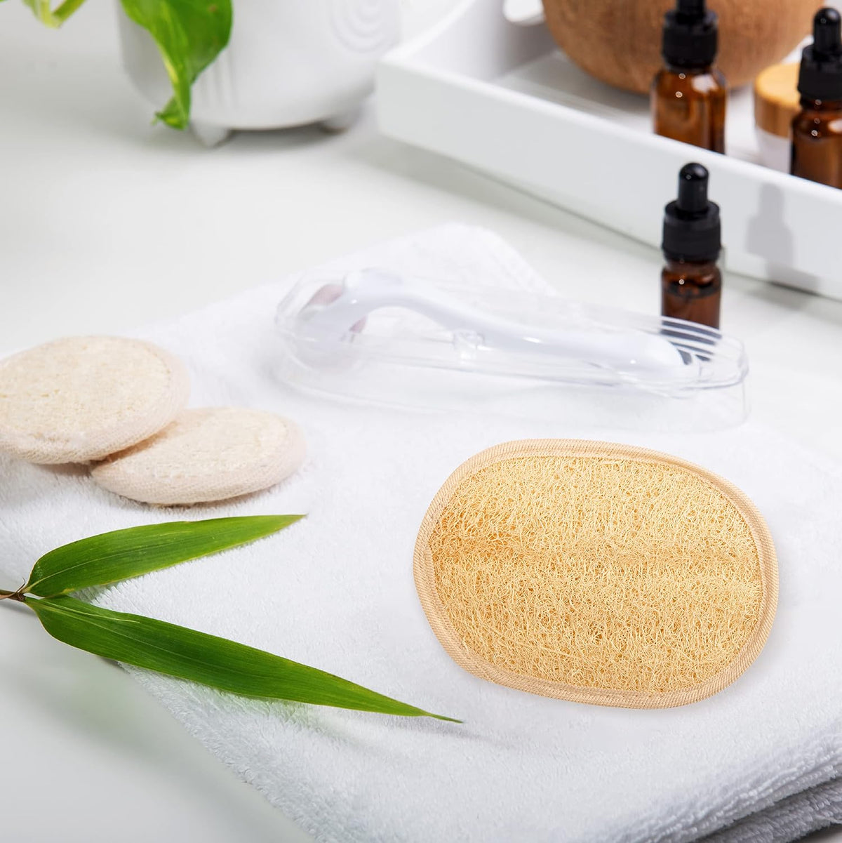 SERRENTO Loofah Body Scrubber Set - Egyptian Luffa Shower Sponge 2 Count