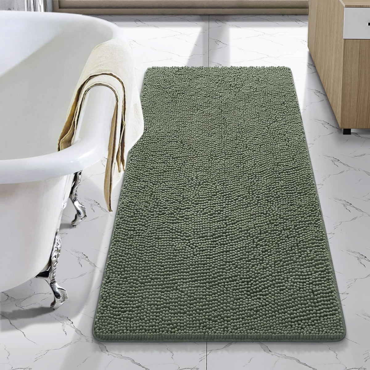LOCHAS Luxury Bathroom Rug Shaggy Bath Mat 24 x 60 Inch, Gray