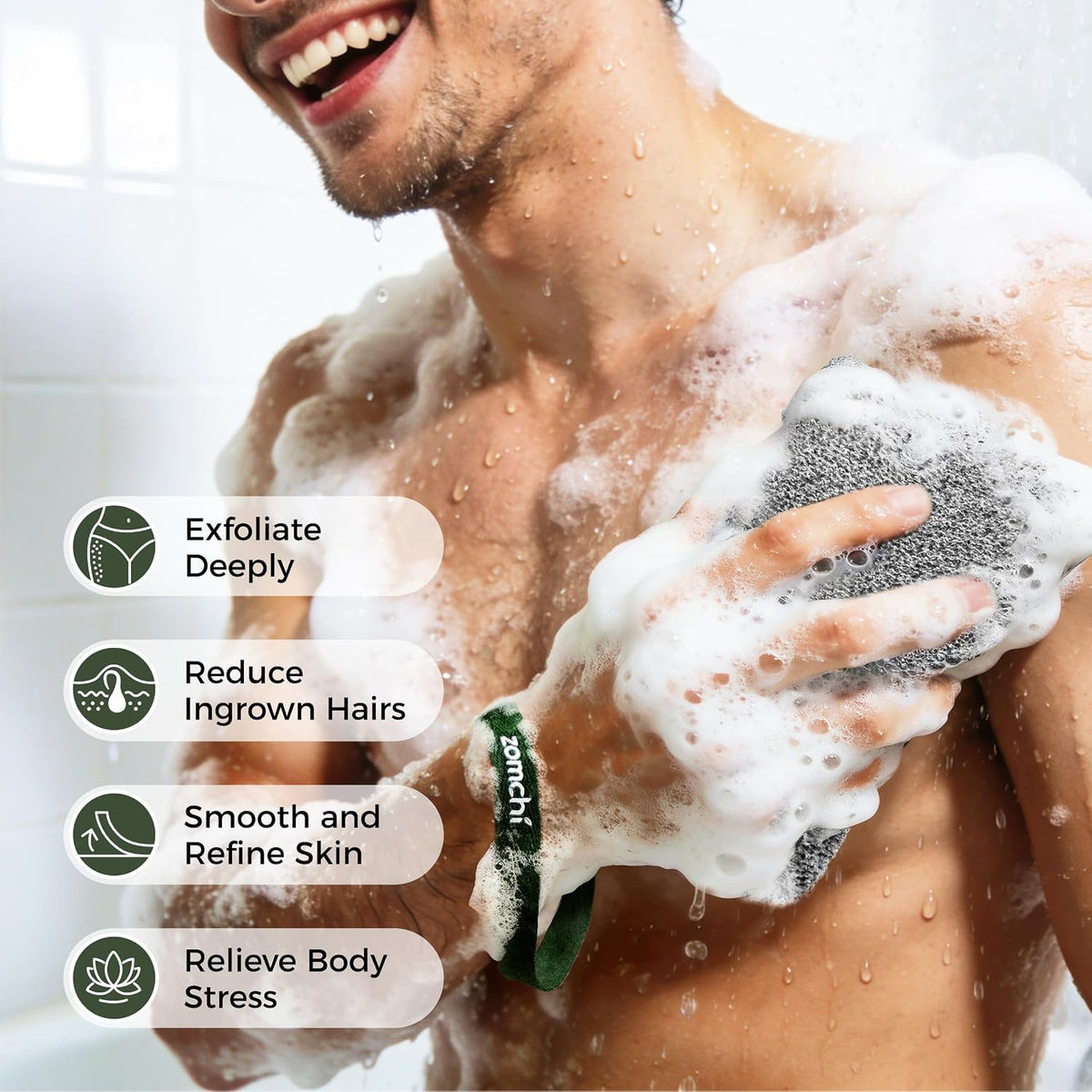 ZOMCHI Body Scrubber, Exfoliating Sponge for Shower, 2 Pack, Grey