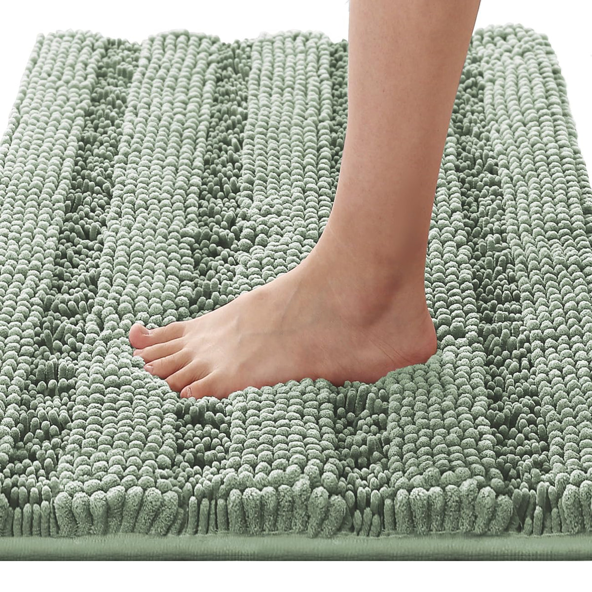 H.VERSAILTEX Grey Bathroom Rug Set Bath Mats, 2 Piece Bath Rugs Non Slip Thick Soft Chenille Striped Bath Rug Set, Bath Mats for Bathroom Sets (Grey, 20" x 32"/17" x 24")