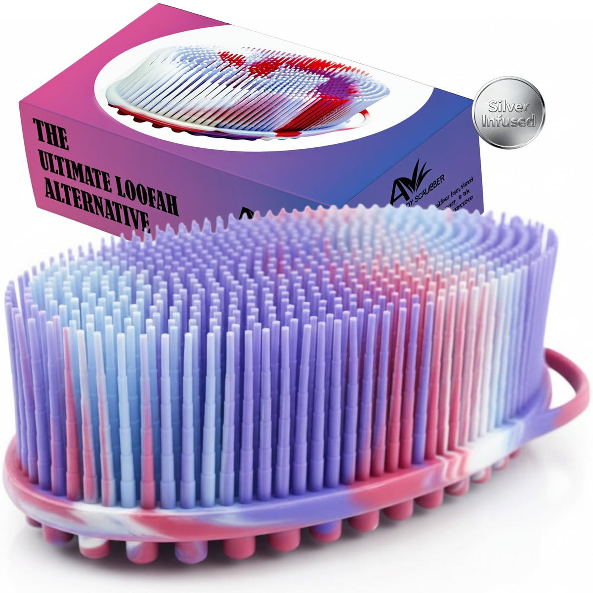 Avilana Premium Silicone Body Scrubber - Trusted Since 2017 - SGS Certified Food Grade Dual Sided Bath Brush, Quick-Dry Exfoliating Loofah Alternative, Massage Brush Sensitive Skin Women Men