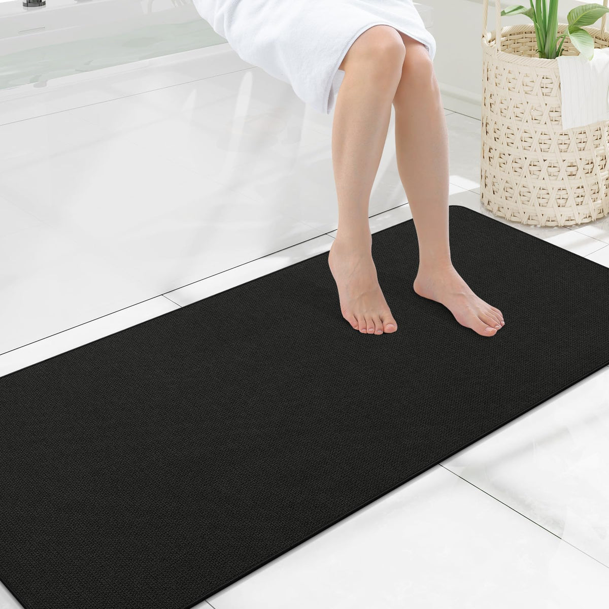 Smiry Ultra Thin Bath Mat 27x17, Non Slip Rubber Washable Bathroom Rugs