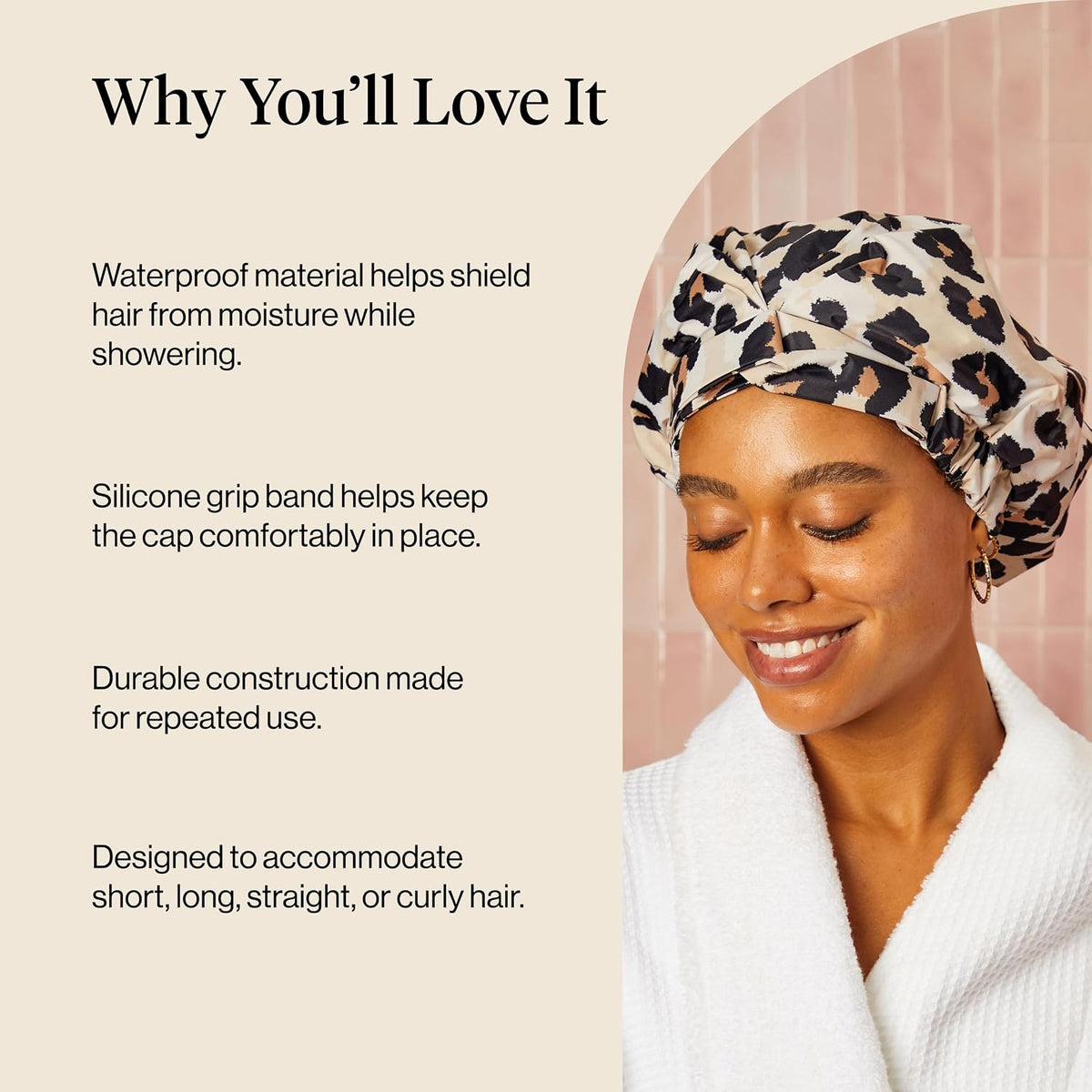 Kitsch Luxury Large Shower Cap for Women - Leopard