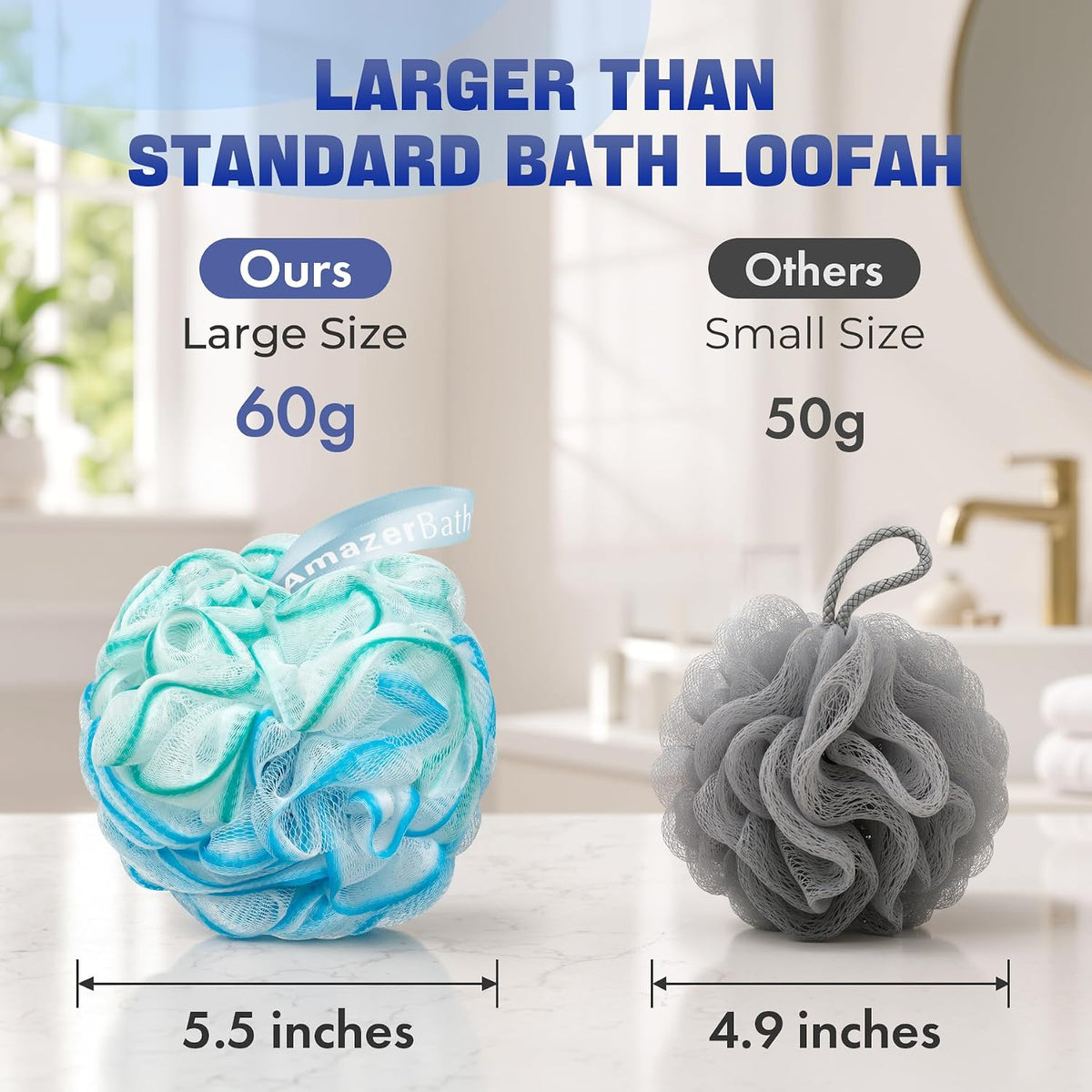 AmazerBath Loofah Sponge 60g/Piece, Exfoliating Bath Sponge Body Scrubber - Loofa Set of 4 Flower Color (Green-Purple)