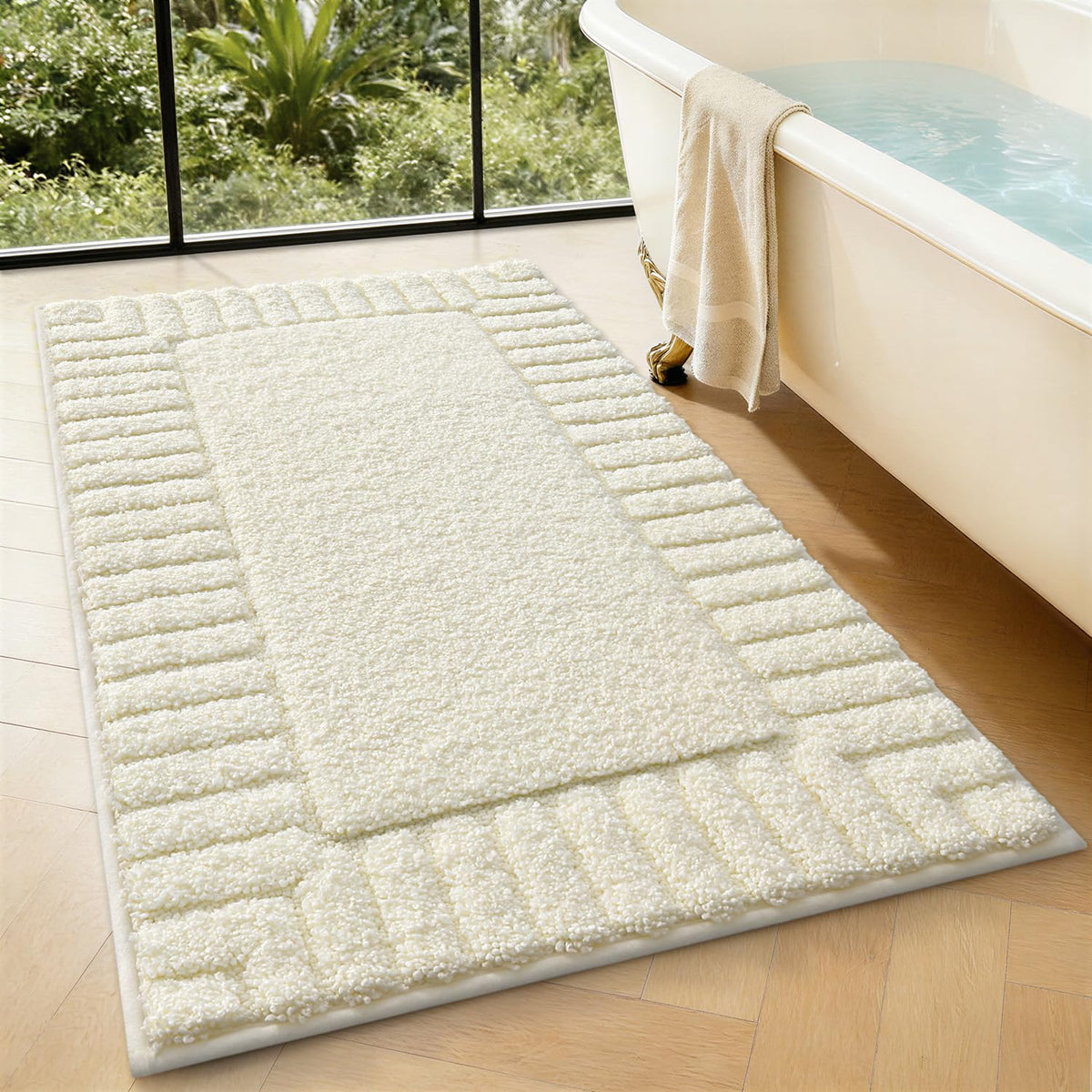 LUMI Soft Bathroom Rugs Absorbent, Non Slip Bath Mat 16x24, Beige