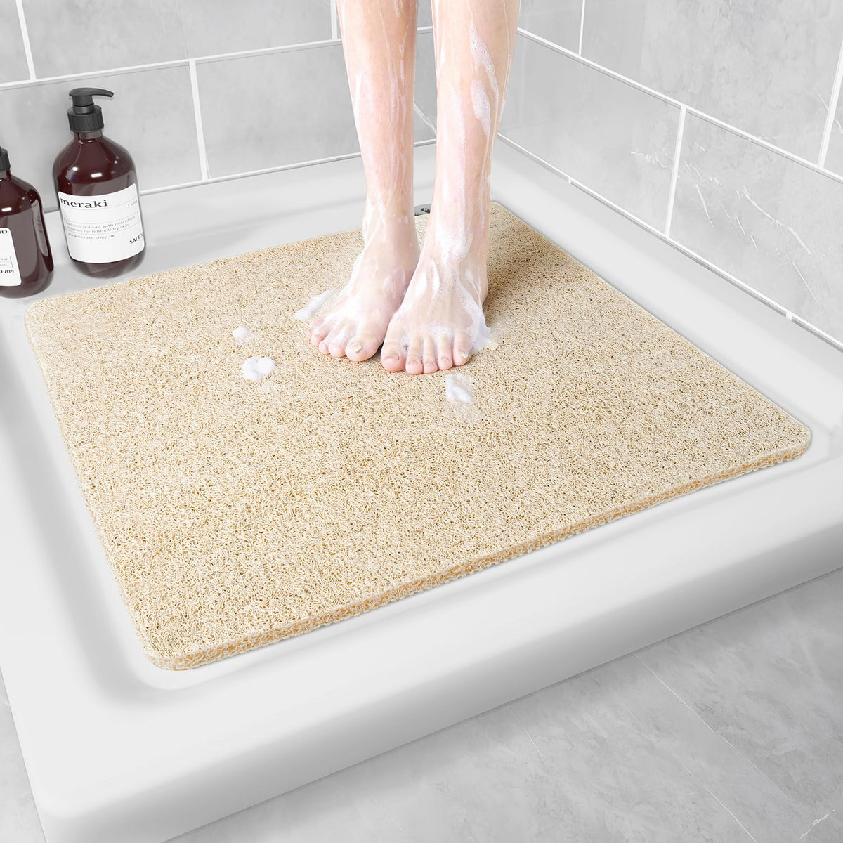 Hargiis Non Slip Bathtub Mat, Anti Slip Shower Mat, Fast Drying Bath Tub Mats, Foot Scrubber Mat, Anti Slip Mat for Tub, Floor, Bathroom, Home, Kitchen, Hotel (Beige 24"x16")