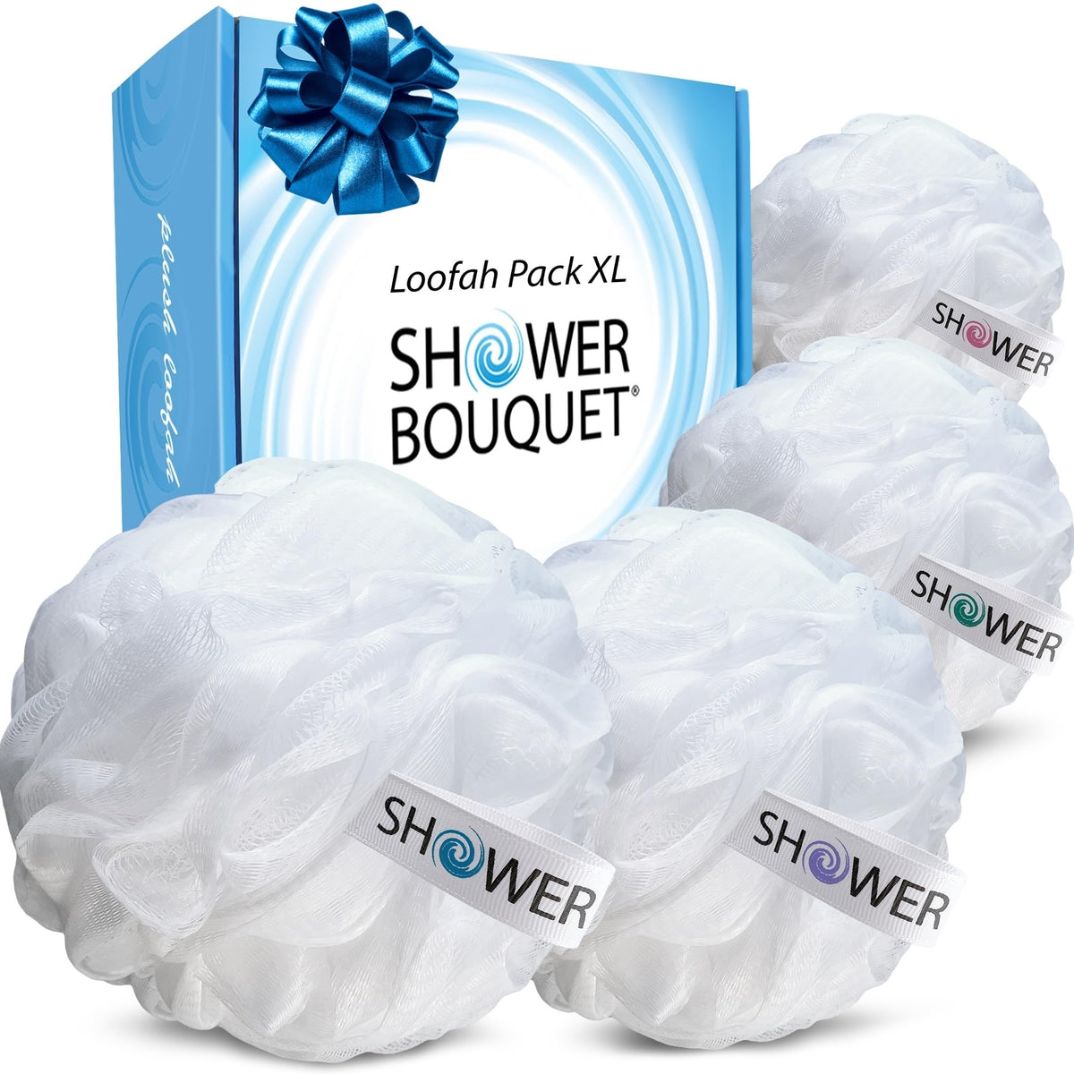 SHOWER BOUQUET Loofah-Charcoal Bath-Sponge XL-Color-4-Pack Extra-Large 75g