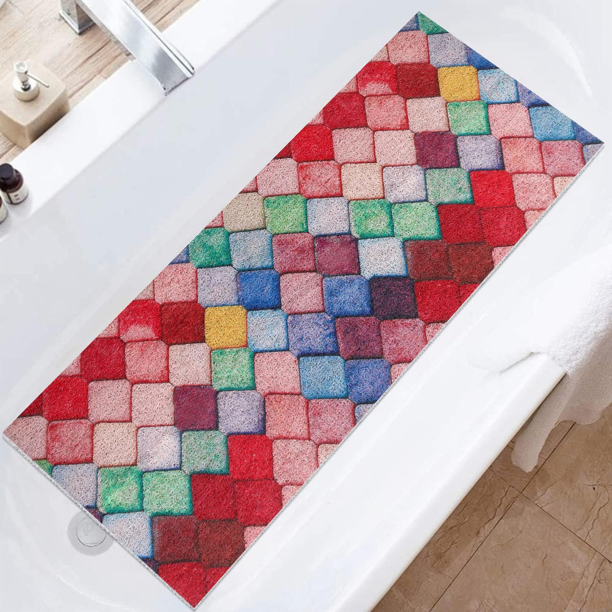 Shower Mat Non-Slip, Soft Comfort Bath Mat with Drainage Holes, PVC Loofah Massage Bathtub Mat for Shower, Tub, Bathroom, Wet Areas, Quick Drying