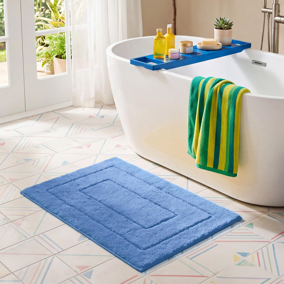 GRANNY SAYS Blue Bathroom Rug 16" x 24", Non-Slip Microfiber Bath Mat