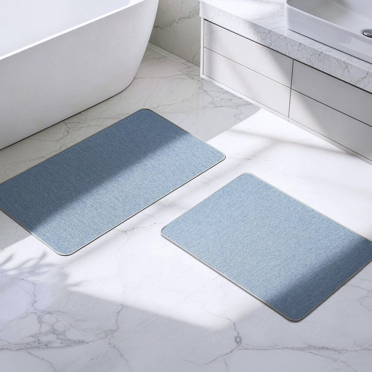 Bathroom Rugs Sets 2 Piece, Thin Bath Mat & U-Shaped Contour Toilet Rug Absorbent Quick Dry, Machine Washable, Non Slip Low Pile Bath Mats for Bathroom/Tub/Sink/Shower (27"x17" Plus 24"x20" U, Grey)