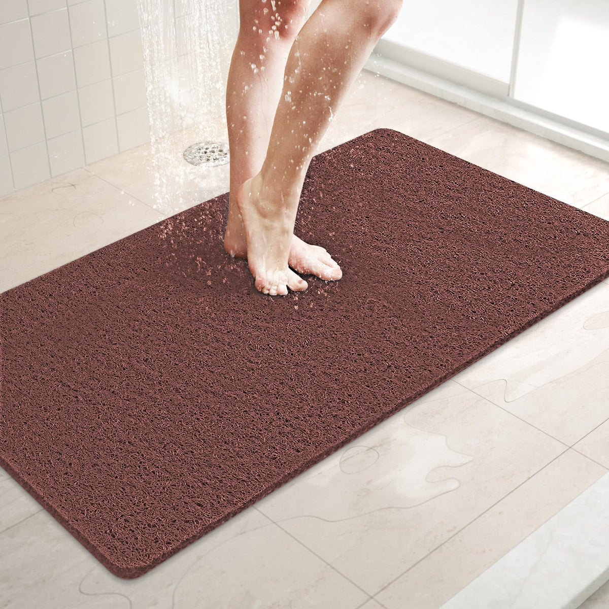LuxStep Shower Mat Bathtub Mat,24x16 inch, Non-Slip Bath Mat with Drain, Quick Drying PVC Loofah Bathmat for Tub,Shower,Bathroom (Phthalate Free,Grey)