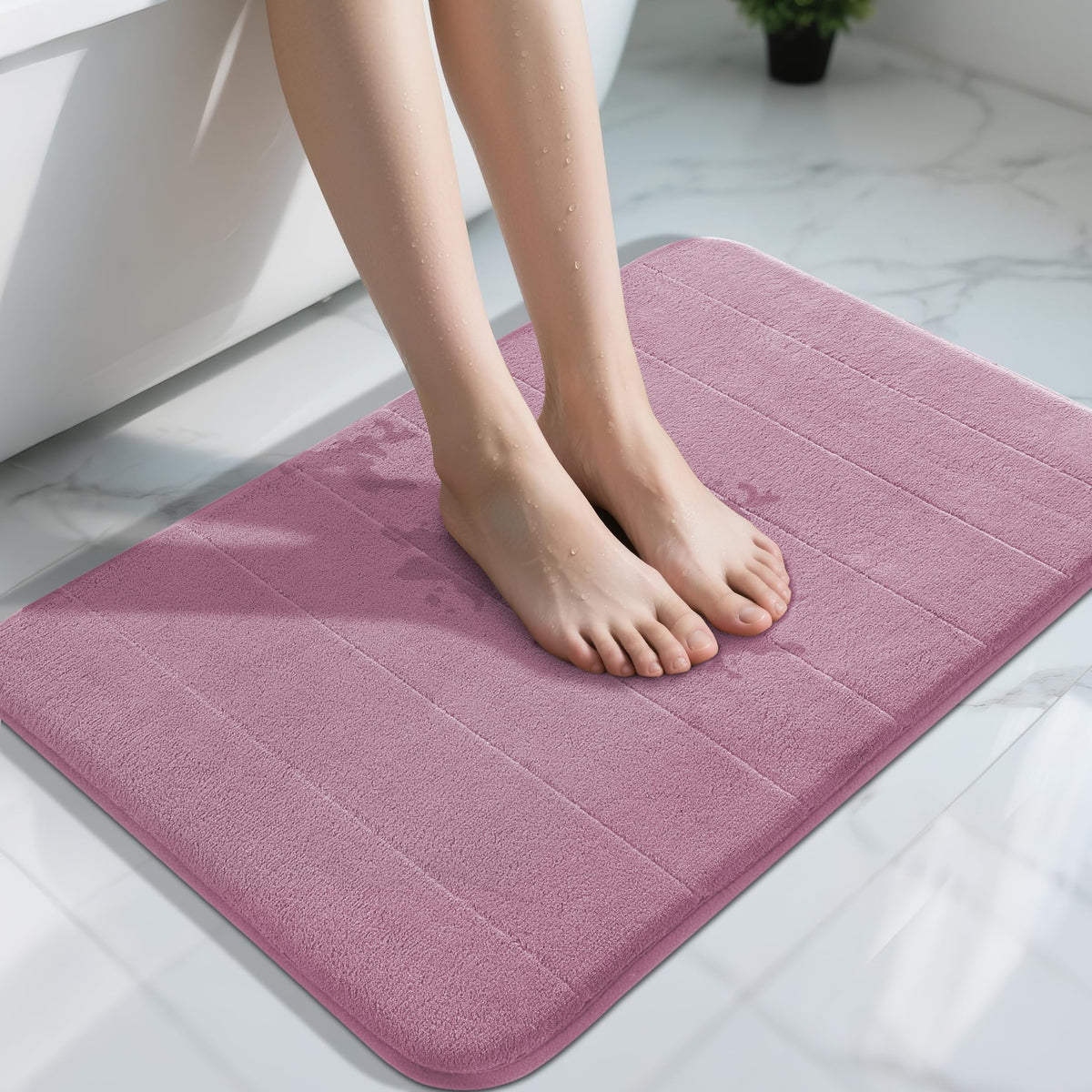 Yimobra Memory Foam Bath Mat, Super Soft Absorbent Bathroom Rug Non Slip 31.5x20 Inch, Quick Dry, Machine Washable Floor Carpet for Tub Shower, Home Decor Accessories, Beige
