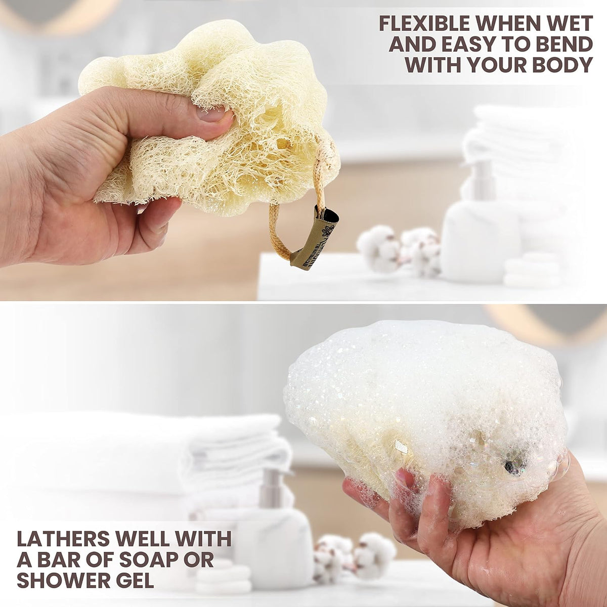 ALMOONI Mini Natural Loofah Sponge, Egyptian Shower Sponge, 3 Count