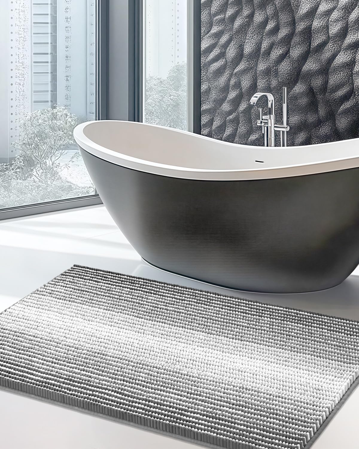 BSICPRO Bathroom Rugs Sets 2 Piece, Non Slip Striped Bath Mats, Fog Blue