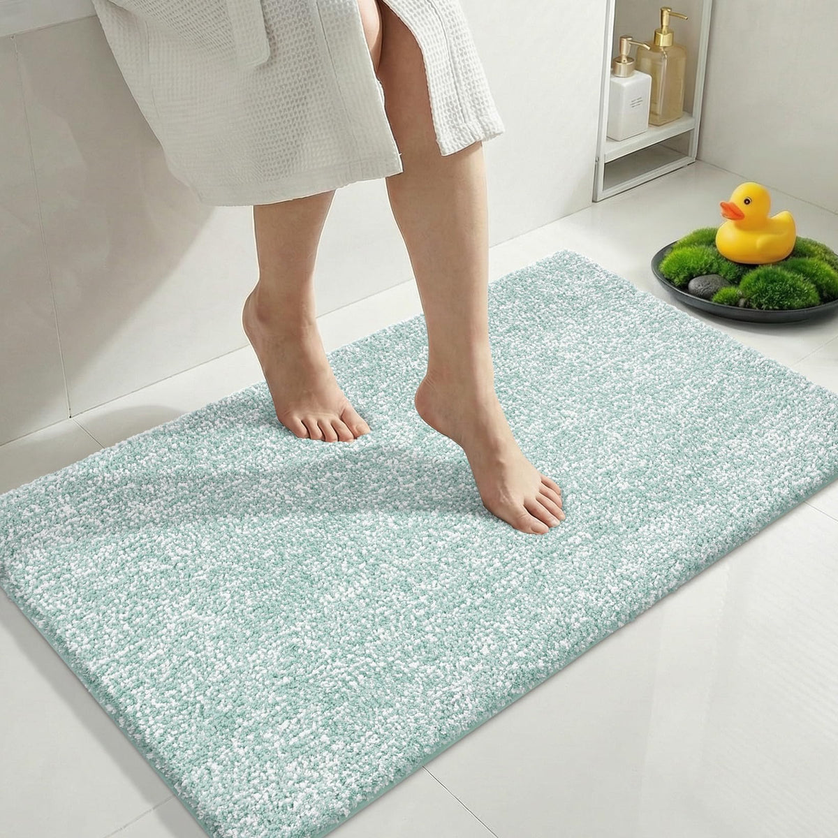 Yimobra Non Slip Machine Washable Bathroom Rug 24x17 Grey and White