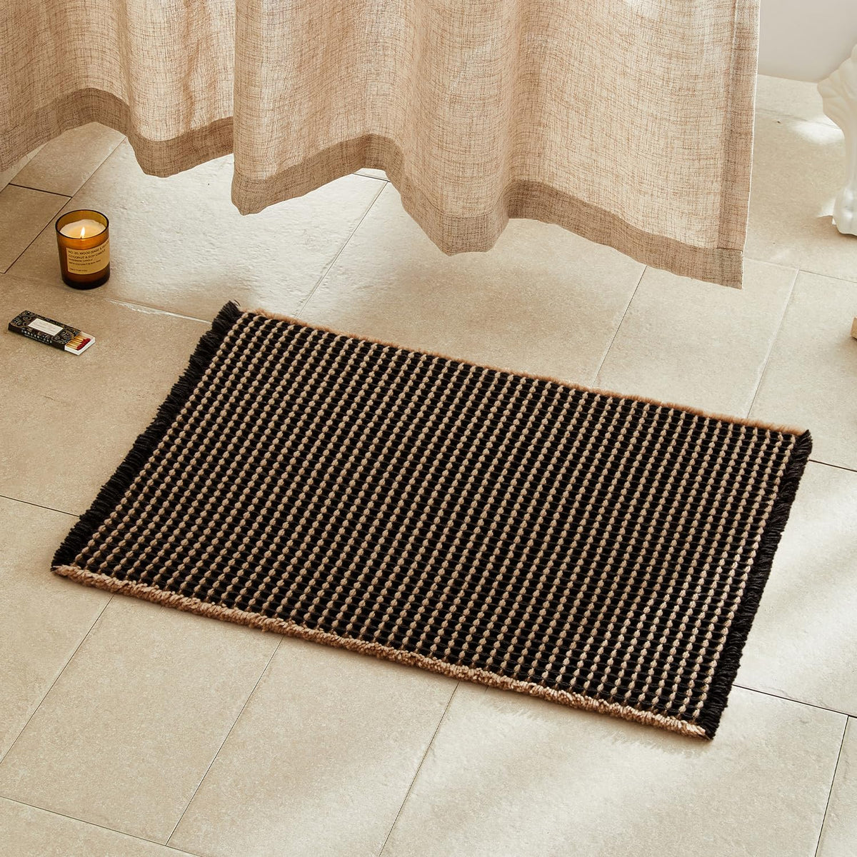 TYUU Waffle Bath Mat, Boho Bathroom Rugs Non Slip Washable, 30x20 Khaki