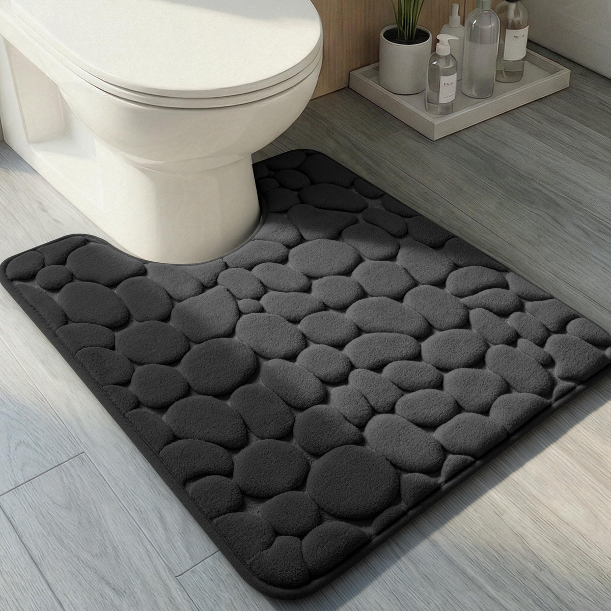 YIHOUSE Bathroom Mat Rug, Memory Foam Bath Mat, Non-Slip Bathroom Floor Mats, Cobblestone Bath Mats Absorbent Bath Rugs Washable Quick Dry (17x24,Dark Gray)