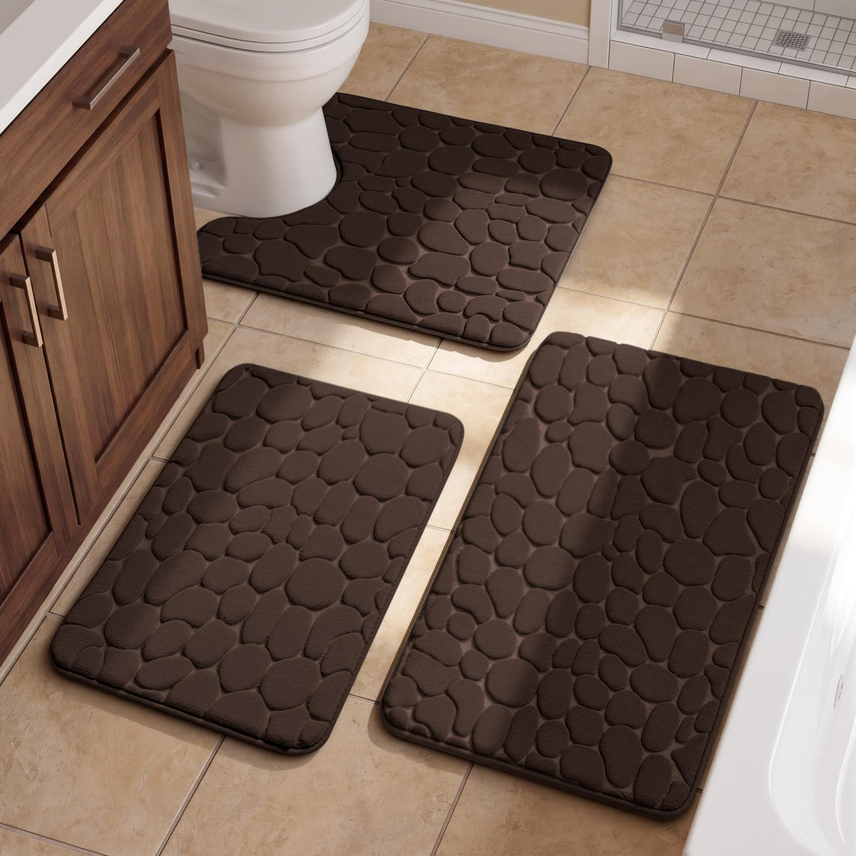 YIHOUSE Bathroom Mat Rug, Memory Foam Bath Mat, Non-Slip Bathroom Floor Mats, Cobblestone Bath Mats Absorbent Bath Rugs Washable Quick Dry (17x24,Dark Gray)