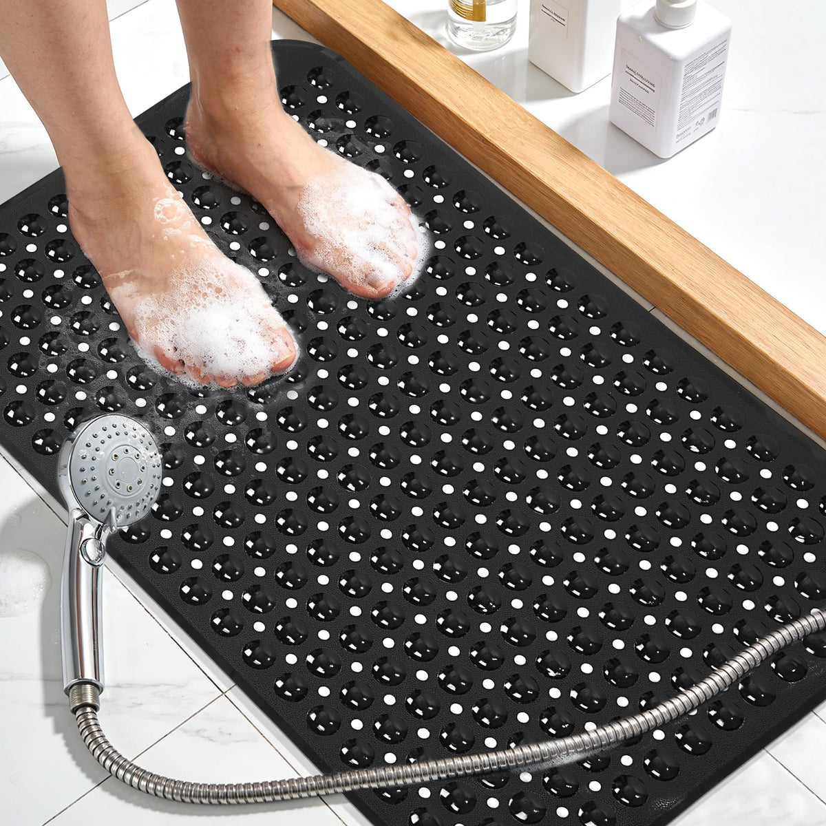 Extra Long Bathtub Mat Non Slip Bath Mat Black 40"x16" Full Size