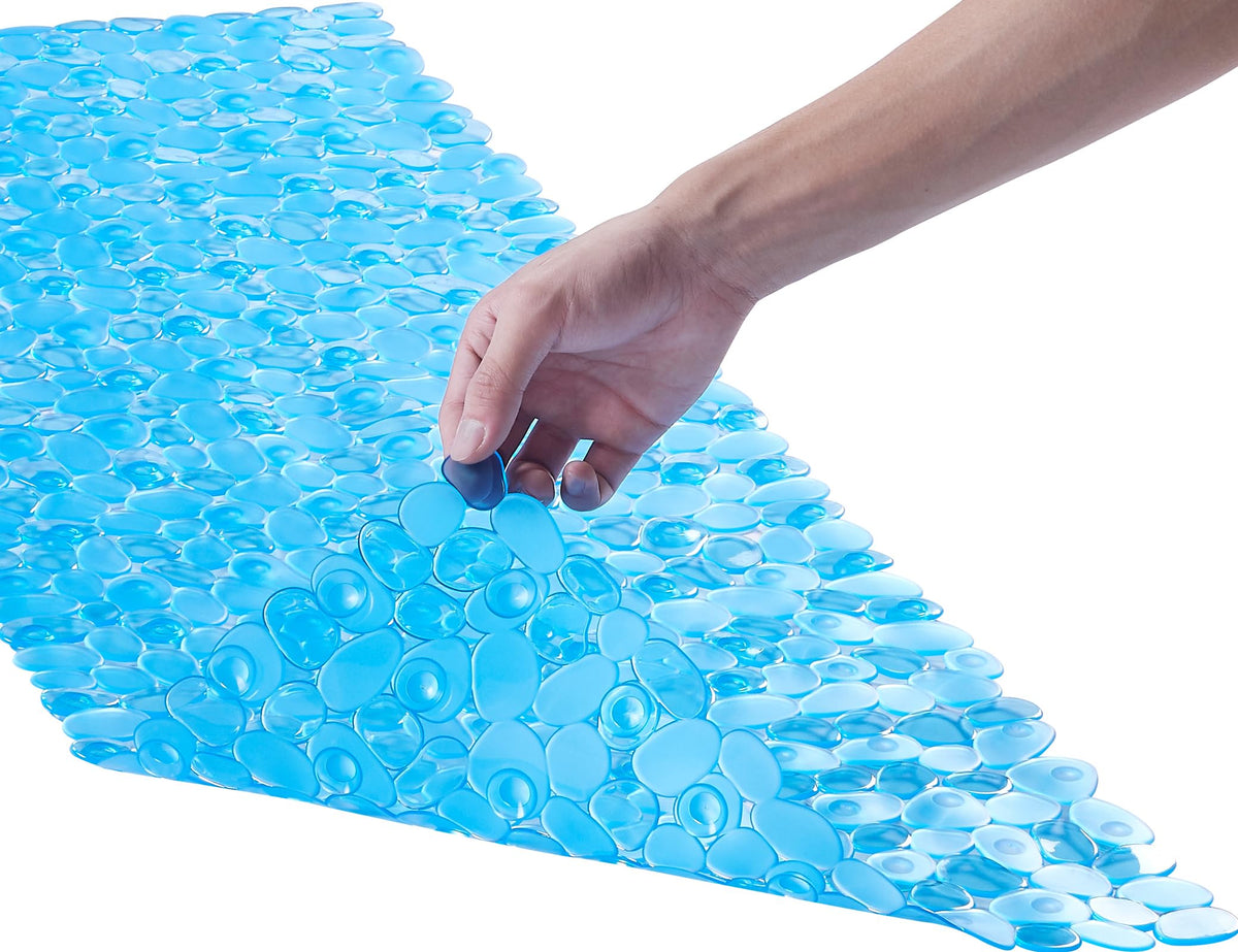 Webos Bath Shower Mat Non Slip: Extra Large Pebble Bathtub mat for Families, Anti Slip Shower Matt with Drain Holes Suction Cups Tub Mat - 16 X 40 Inch Black