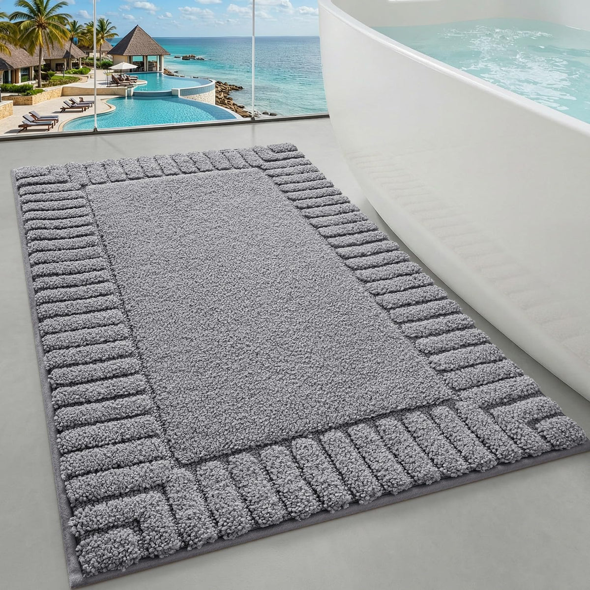LUMI Soft Bathroom Rugs Absorbent, Non Slip Bath Mat 16x24, Beige