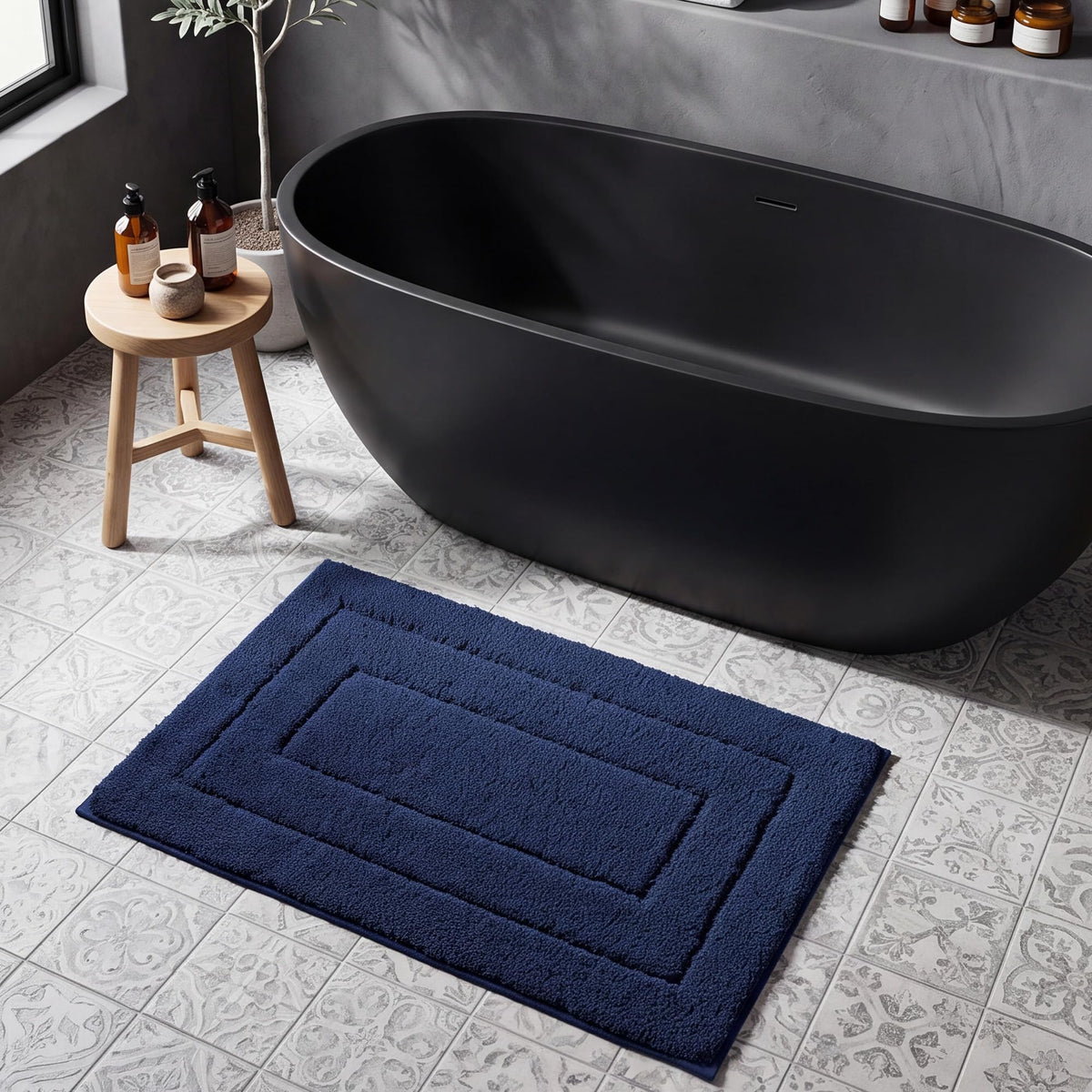 GRANNY SAYS Blue Bathroom Rug 16" x 24", Non-Slip Microfiber Bath Mat