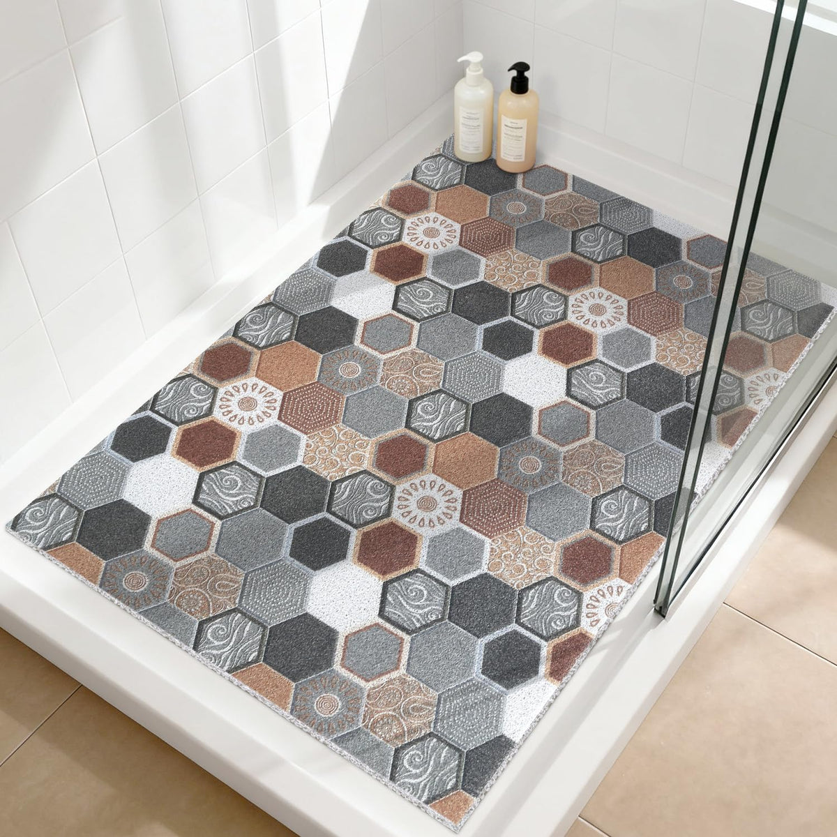 Shower Mat Non-Slip, Soft Comfort Bath Mat with Drainage Holes, PVC Loofah Massage Bathtub Mat for Shower, Tub, Bathroom, Wet Areas, Quick Drying