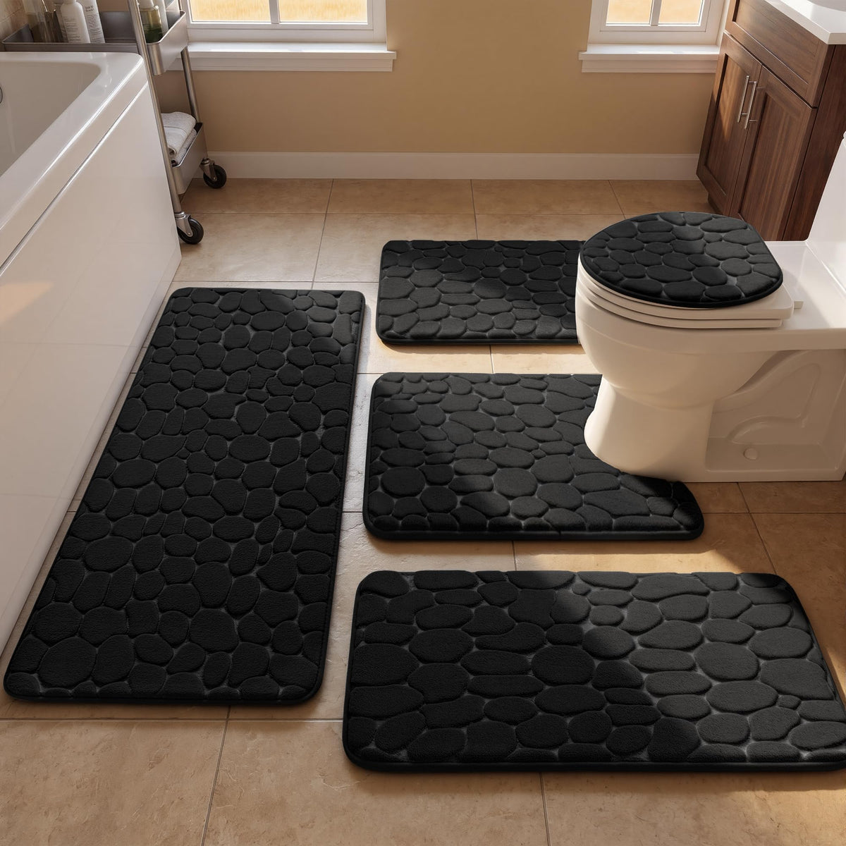 YIHOUSE Bathroom Mat Rug, Memory Foam Bath Mat, Non-Slip Bathroom Floor Mats, Cobblestone Bath Mats Absorbent Bath Rugs Washable Quick Dry (17x24,Dark Gray)