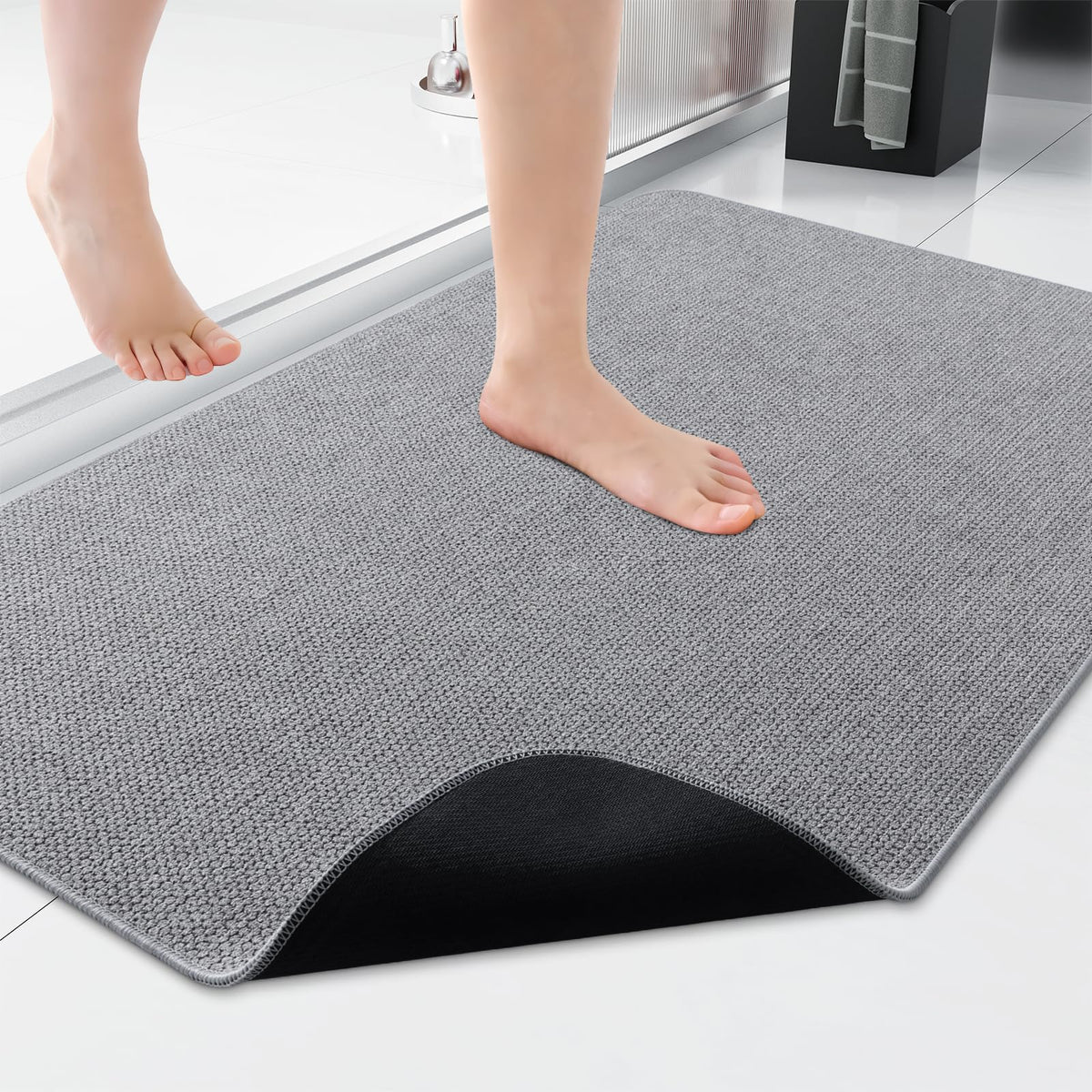 Smiry Ultra Thin Bath Mat 27x17, Non Slip Rubber Washable Bathroom Rugs