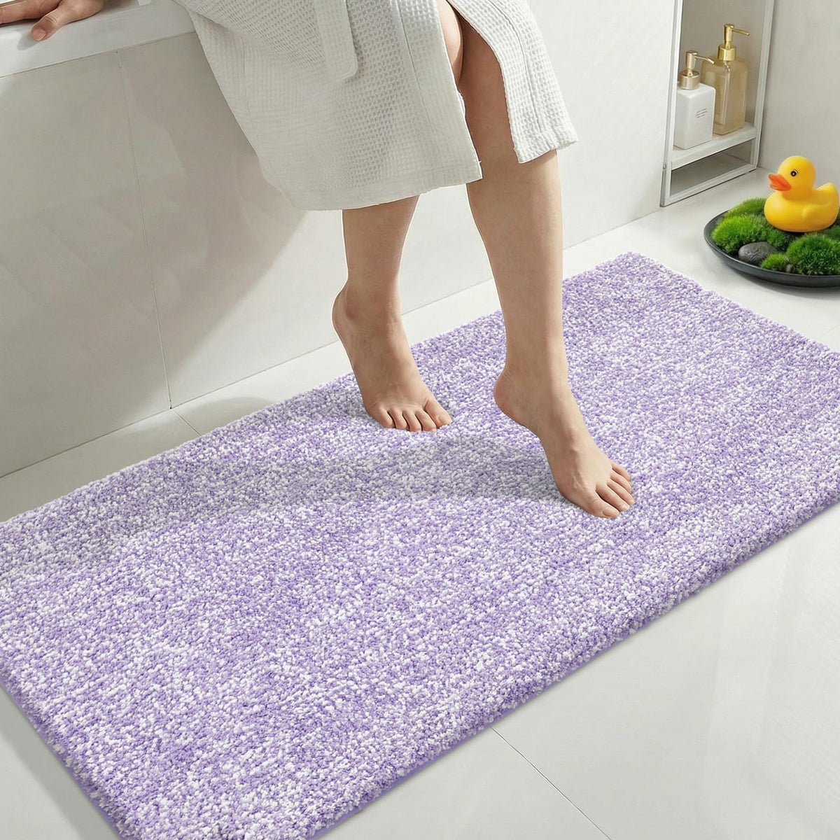 Yimobra Non Slip Machine Washable Bathroom Rug 24x17 Grey and White