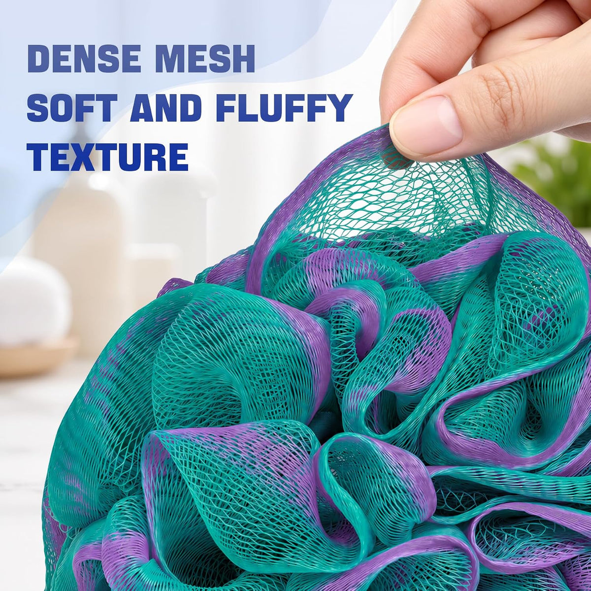 AmazerBath Loofah Sponge 60g/Piece, Exfoliating Bath Sponge Body Scrubber - Loofa Set of 4 Flower Color (Green-Purple)