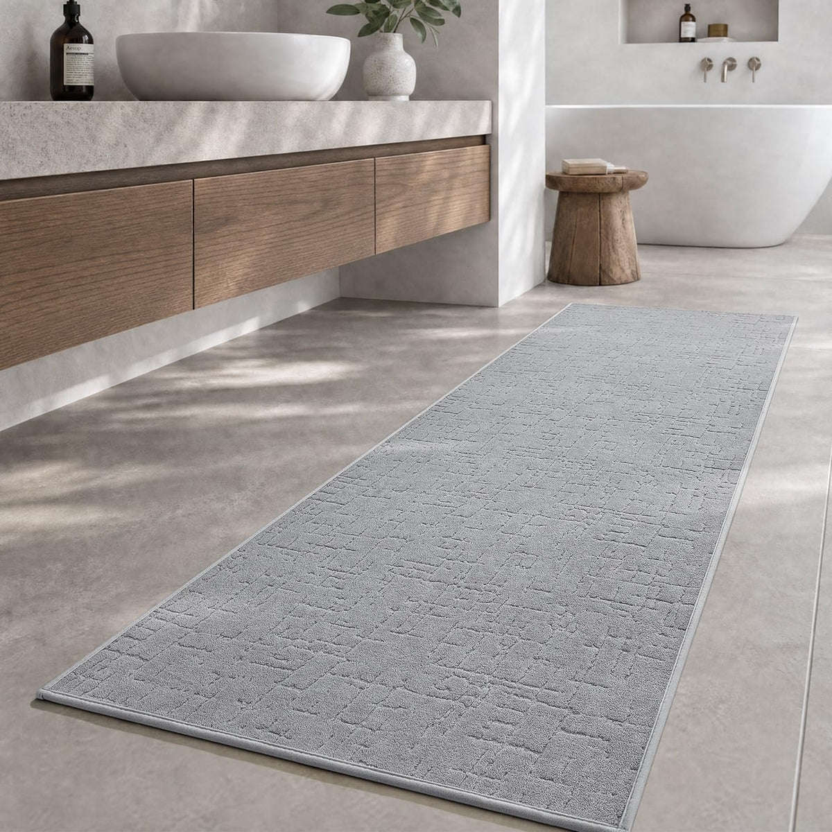 AMOAMI-Bath Mat-Absorbent Quick Dry Bathroom Floor Mats-Washable Rubber Backing Bath Mats for Bathroom Rugs Fit Under Door-Bath Rug for in Front of Sink Bathtub Shower Room, Grey 17''x24''