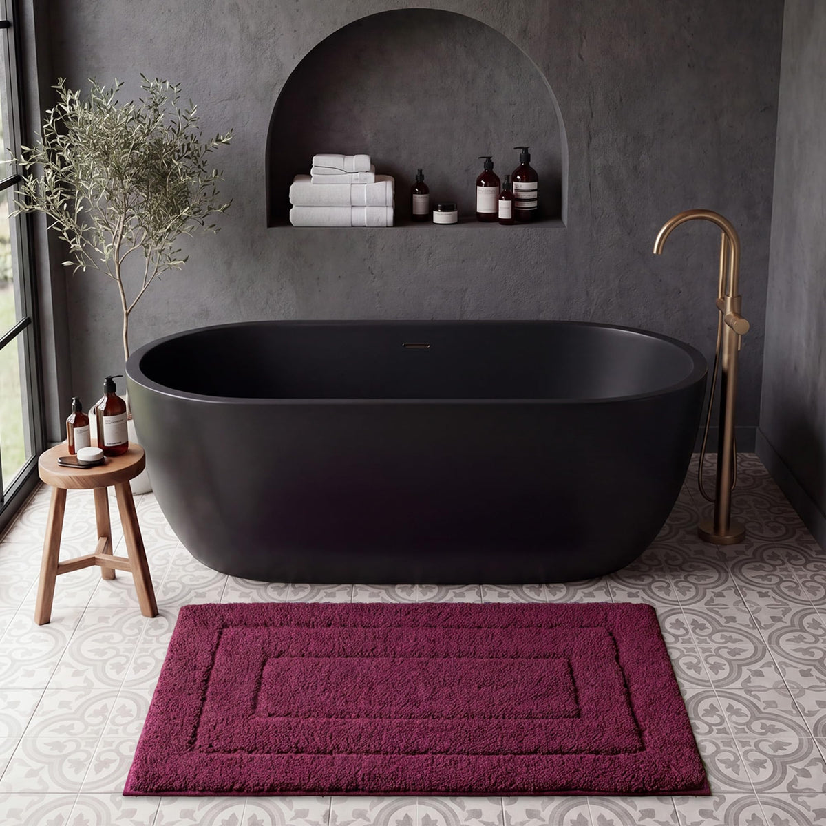 GRANNY SAYS Blue Bathroom Rug 16" x 24", Non-Slip Microfiber Bath Mat