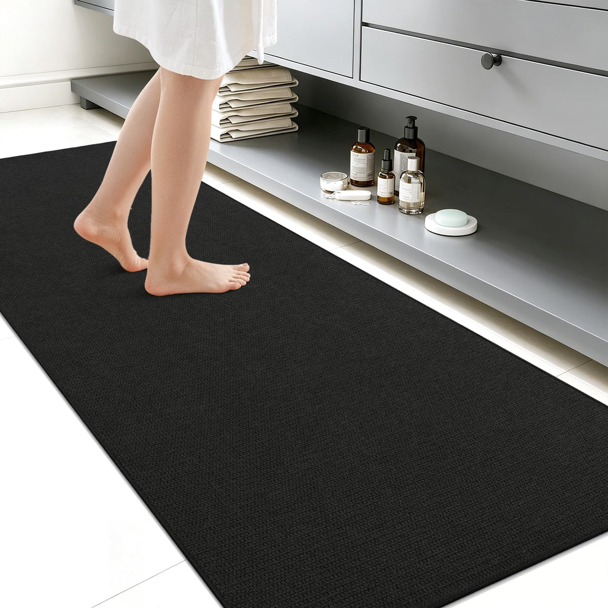 Smiry Ultra Thin Bath Mat 27x17, Non Slip Rubber Washable Bathroom Rugs