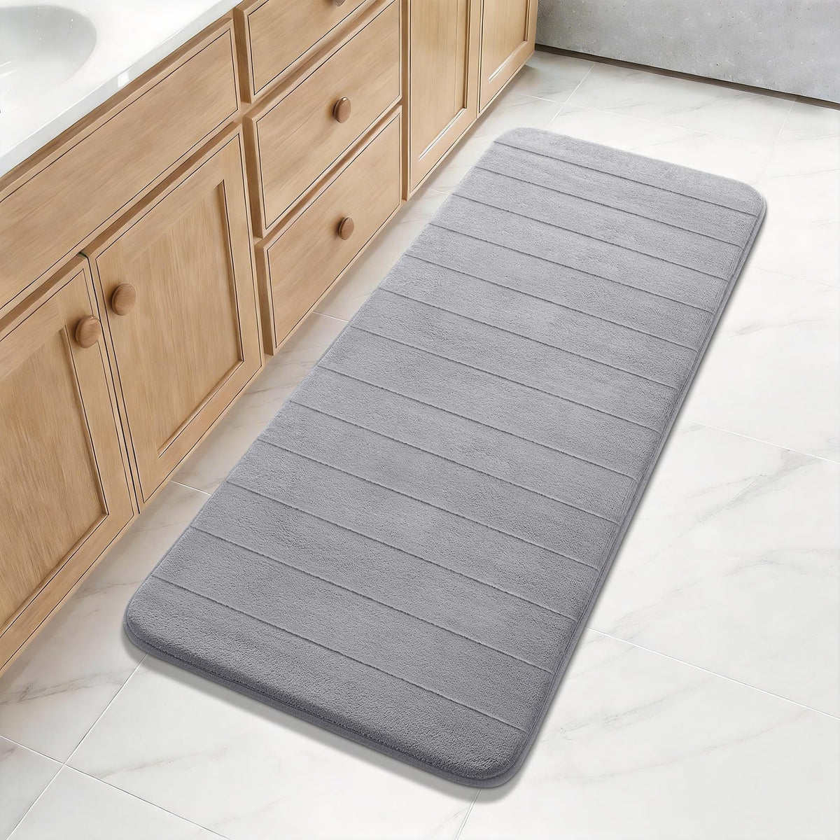 Yimobra Memory Foam Bath Mat, Super Soft Absorbent Bathroom Rug Non Slip 31.5x20 Inch, Quick Dry, Machine Washable Floor Carpet for Tub Shower, Home Decor Accessories, Beige