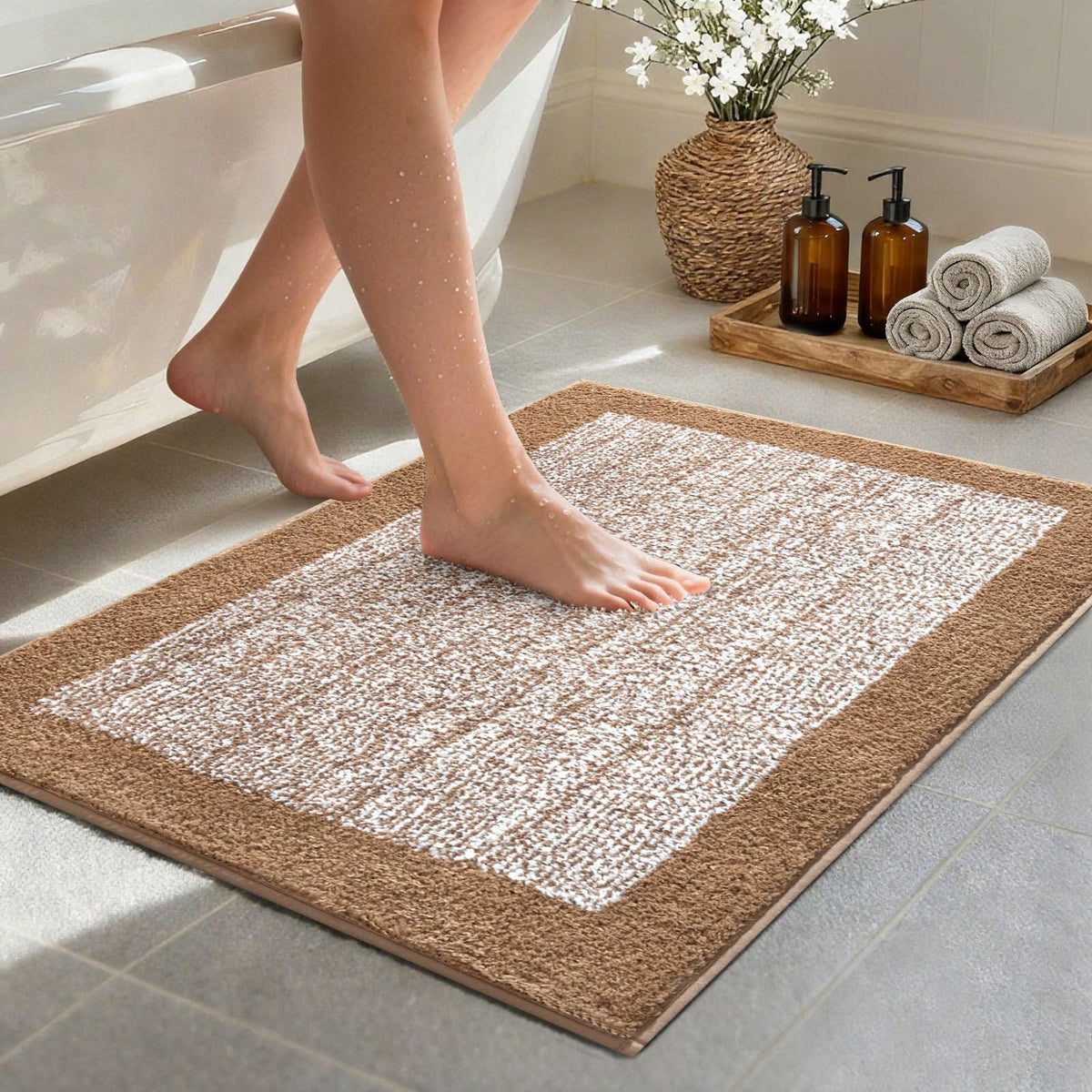 Long 2x4 Ft (48''x24'') Bathroom Rugs, Non Slip Washable Bath Mat Grey
