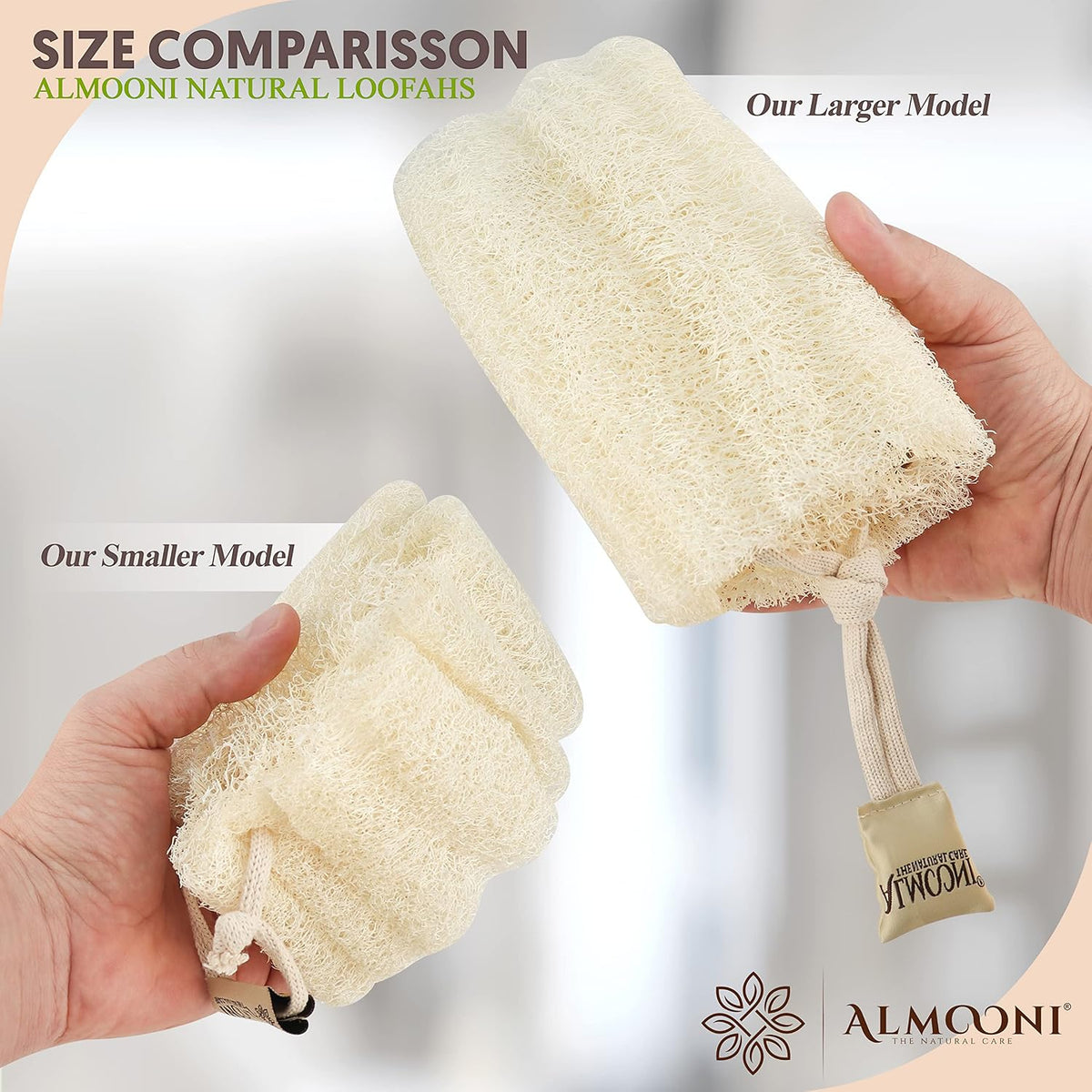 ALMOONI Mini Natural Loofah Sponge, Egyptian Shower Sponge, 3 Count