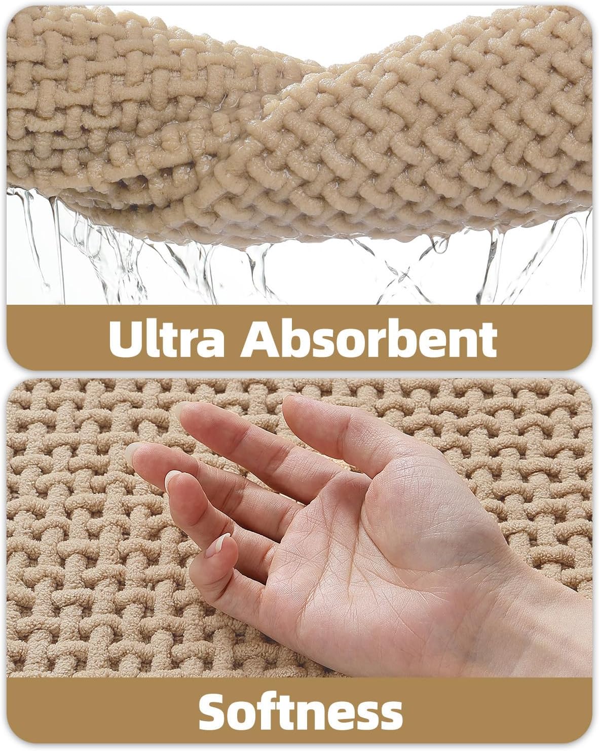 Color&Geometry Beige 30x17 Waffle Bath Mat, Rubber Non Slip Bathroom Rug