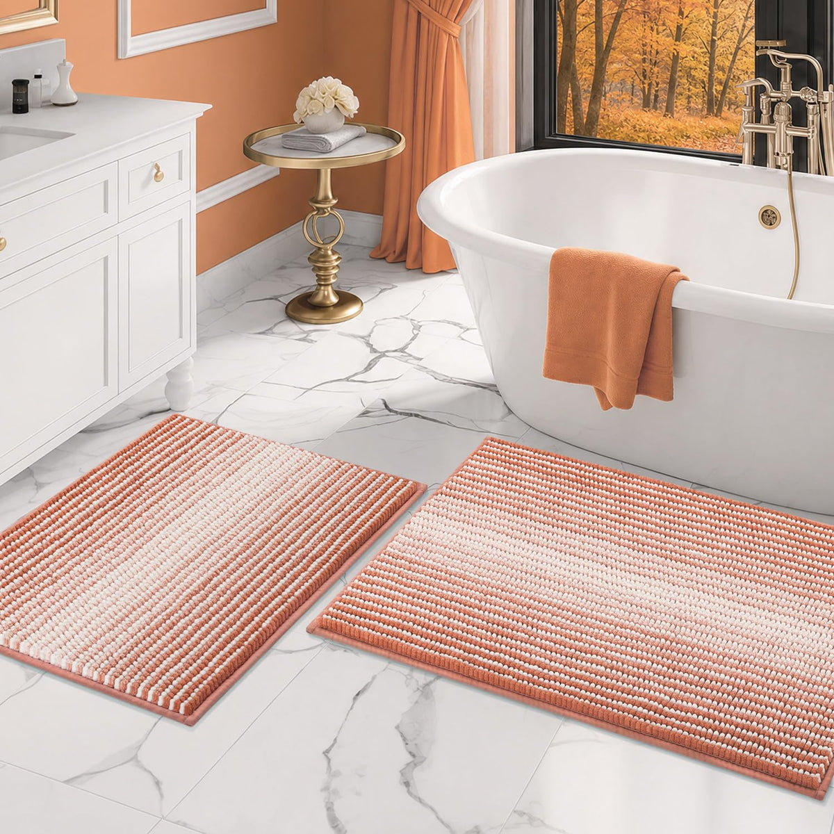 BSICPRO Bathroom Rugs Sets 2 Piece, Non Slip Striped Bath Mats, Fog Blue
