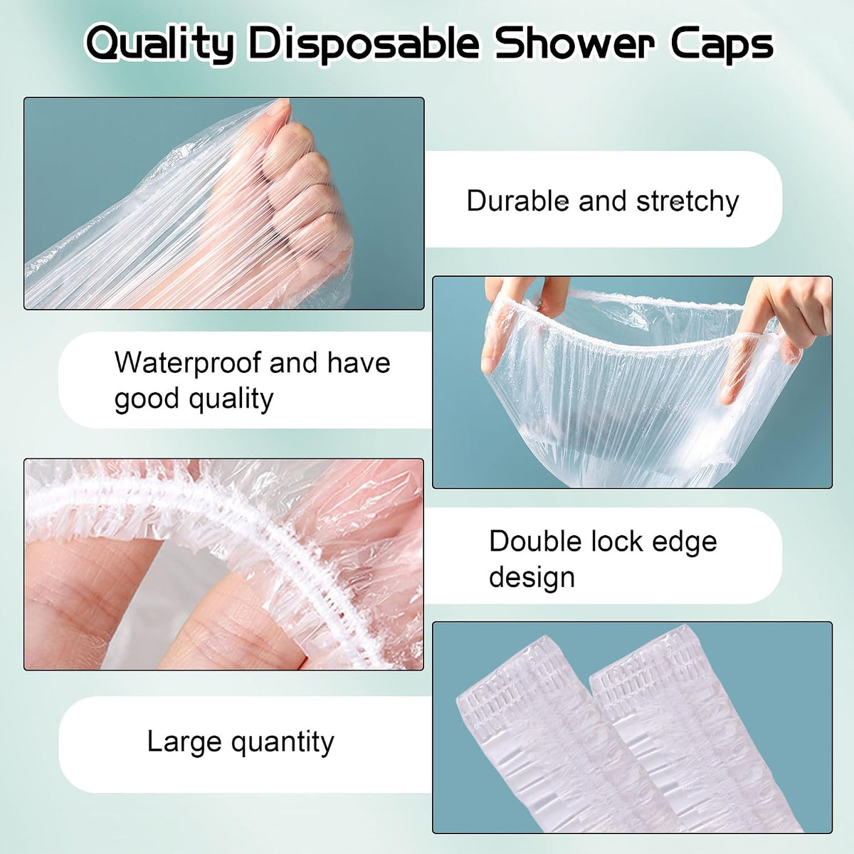 YGQQOY Shower Caps, 200PCS Large Thick Disposable Shower Caps, Bowl Covers, Clear Plastic Wrap for Women, Bath Caps for Hair Treatment