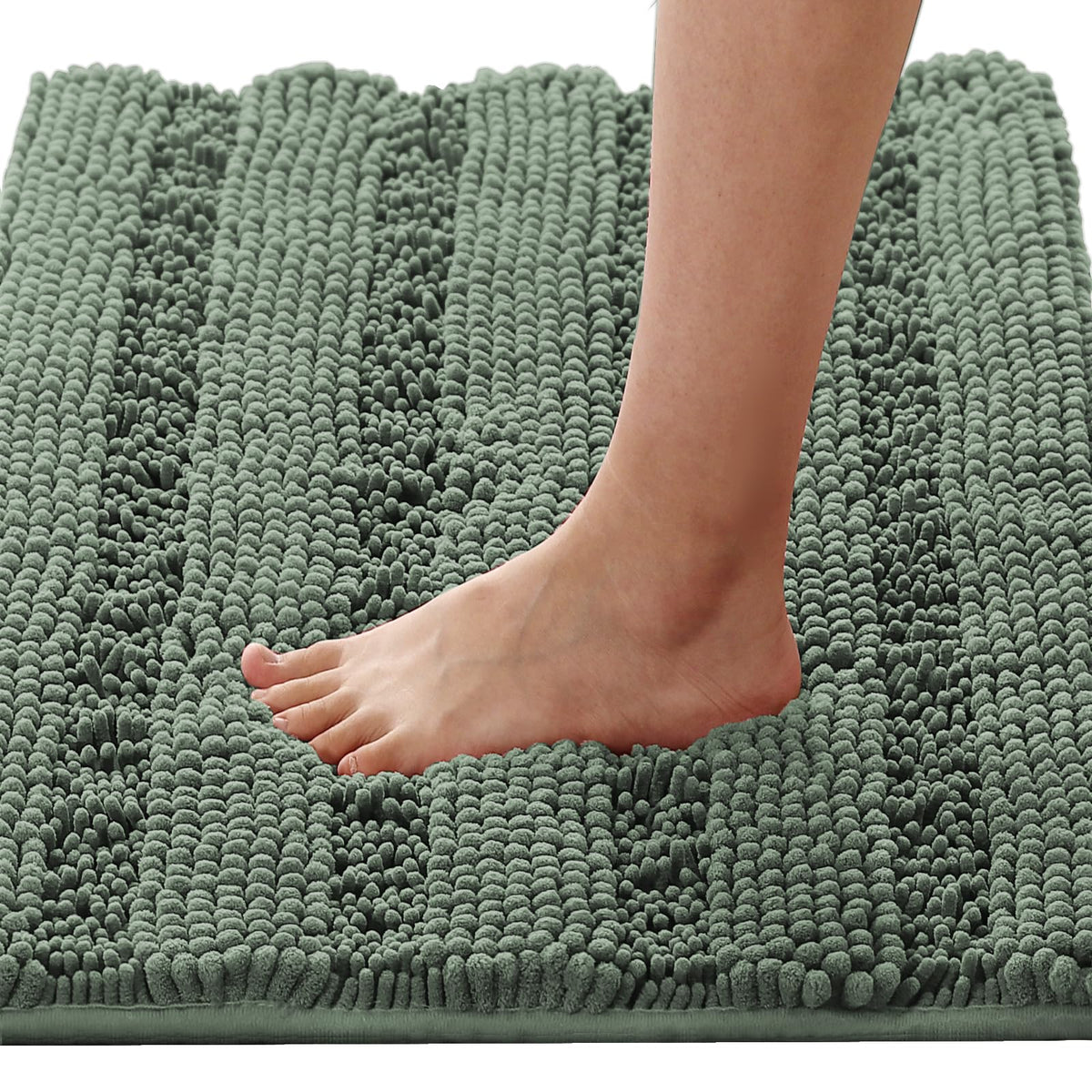 H.VERSAILTEX Grey Bathroom Rug Set Bath Mats, 2 Piece Bath Rugs Non Slip Thick Soft Chenille Striped Bath Rug Set, Bath Mats for Bathroom Sets (Grey, 20" x 32"/17" x 24")