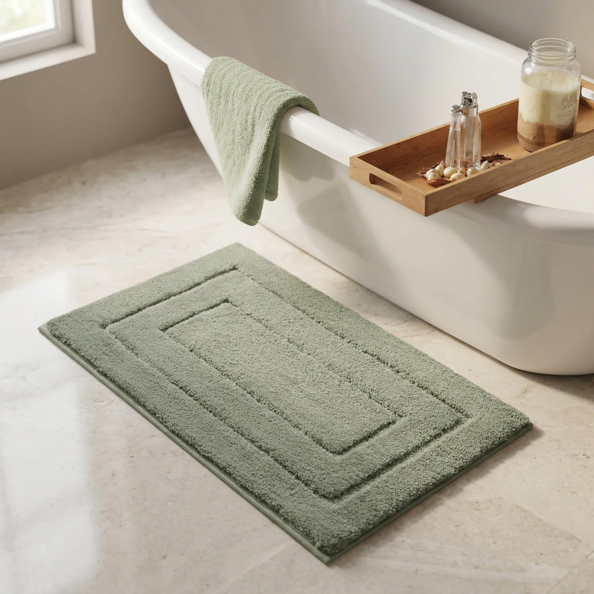 GRANNY SAYS Blue Bathroom Rug 16" x 24", Non-Slip Microfiber Bath Mat