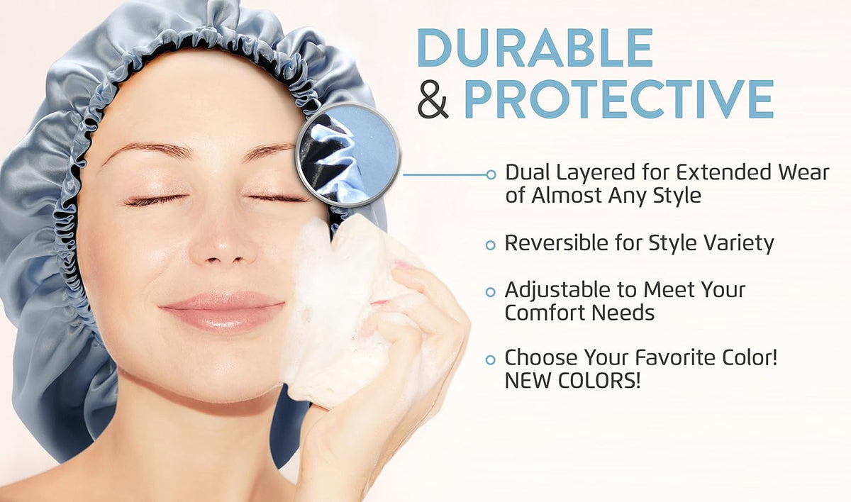 Glow By Daye Satin Bonnet, Double-Layered and Adjustable Satin Sleep Cap, Extra Large, Reversible Navy Classico