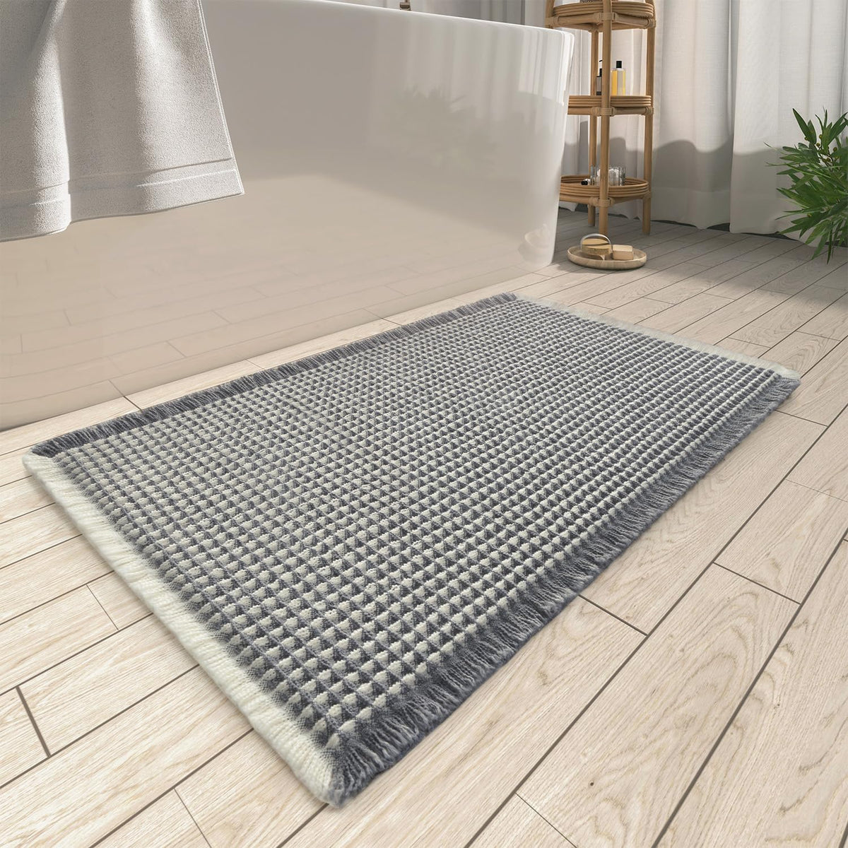 Upgraded Waffle Bath Mat Ultra Absorbent Non Slip Bathroom Mat, 18" x 30"