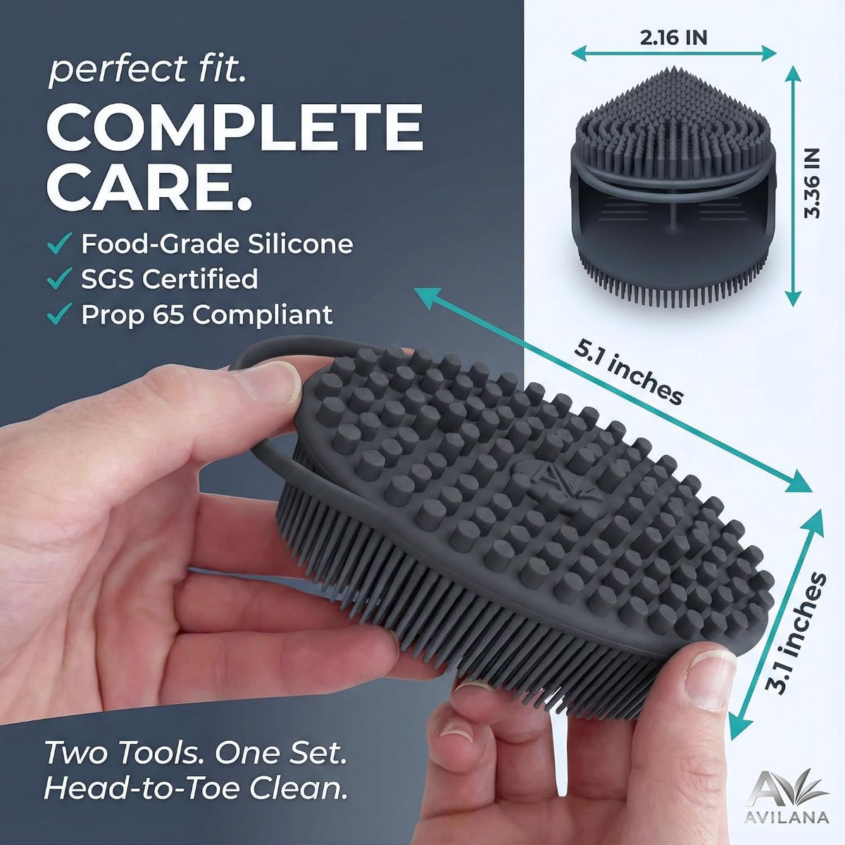 Avilana Premium Silicone Body Scrubber - Trusted Since 2017 - SGS Certified Food Grade Dual Sided Bath Brush, Quick-Dry Exfoliating Loofah Alternative, Massage Brush Sensitive Skin Women Men