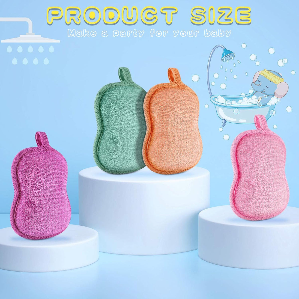 Tatuo 4 Pcs Baby Bath Sponge Toddler Bath Sponge,Red, Purple, Green, Orange