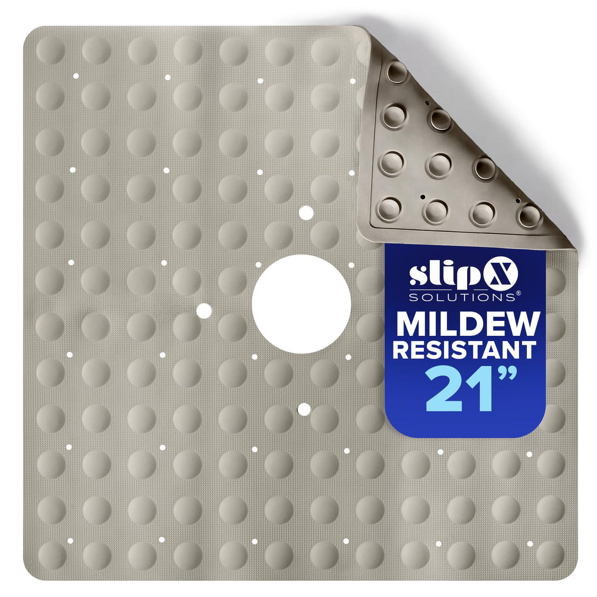 SlipX Solutions 21"x21" Mildew Resistant Non Slip Shower Stall Mat, White